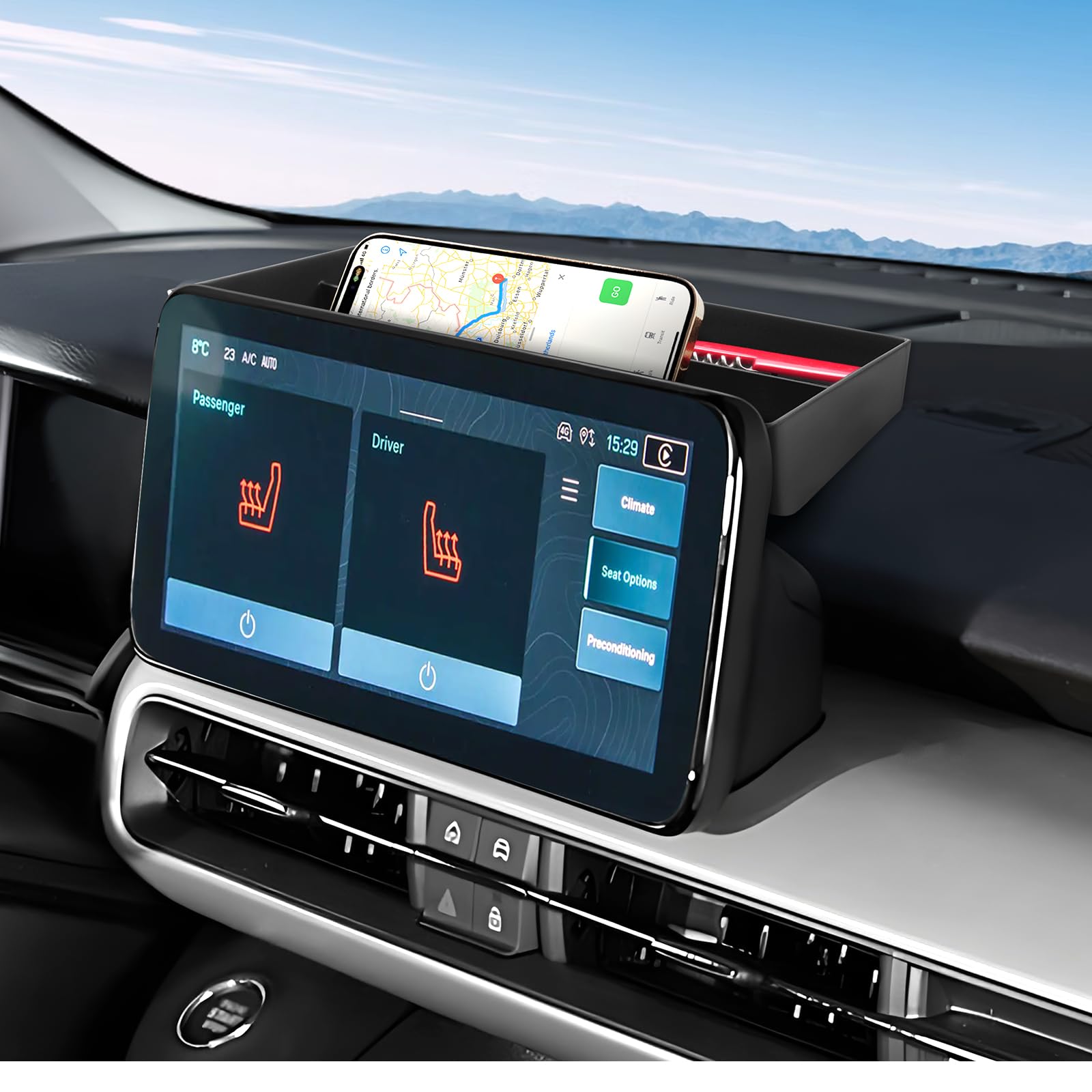 Vano Portaoggetti del Cruscotto Centrale Compatibile con Jeep Avenger 2023-2025, Console Centrale Portaoggetti, Avenger Organizer per Console Centrale con Tappetino Antiscivolo (Nero)