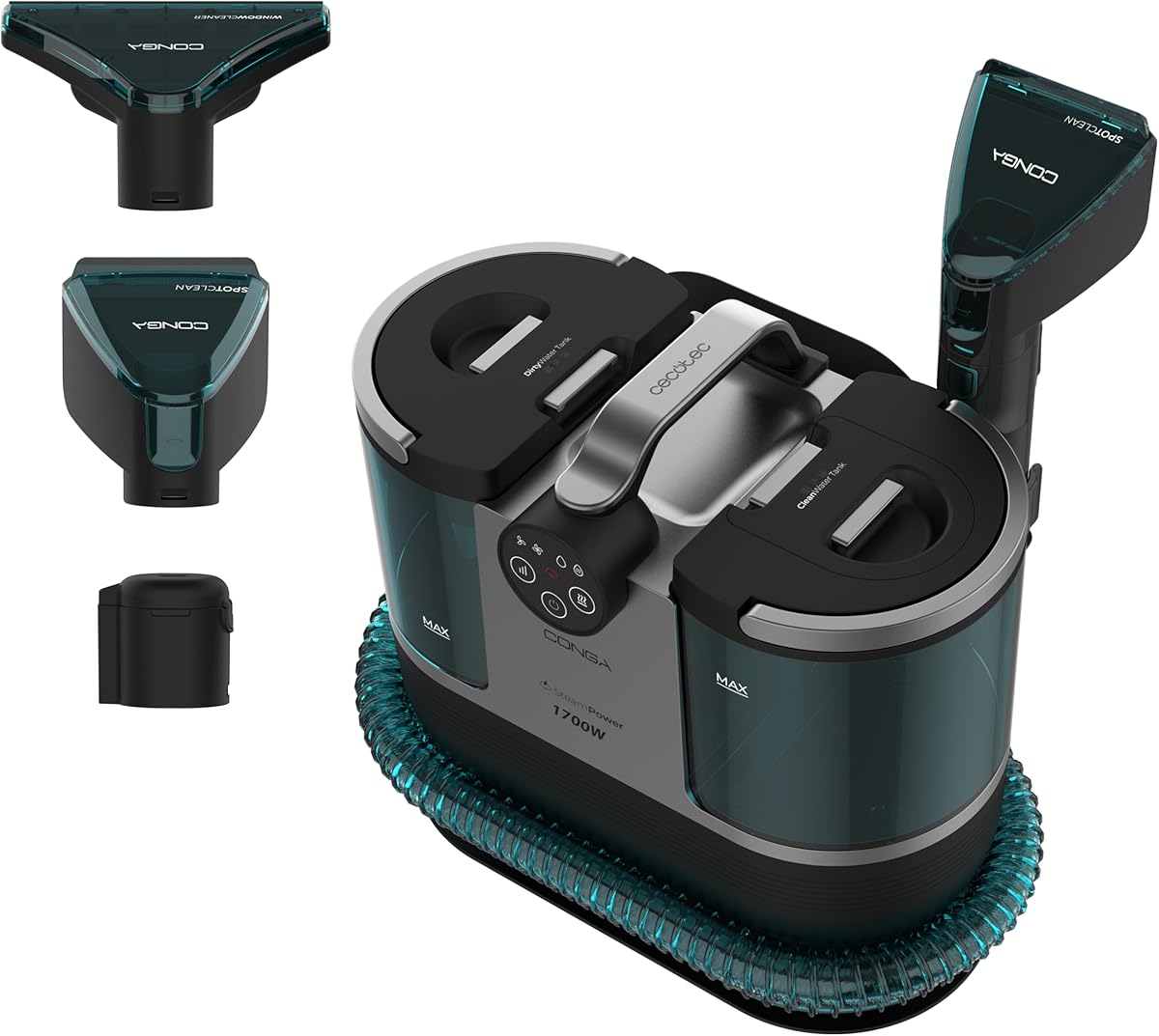 Cecotec Aspirapolvere per Tappezzeria con Cavo - Pulitore Tappezzeria Conga 7000 Carpet&Spot Clean Steam XXL.1700W. Pulizia 3in1. Serbatoio 1600ml acqua pulita e 950ml acqua sporca. Raggio d'azione 7m