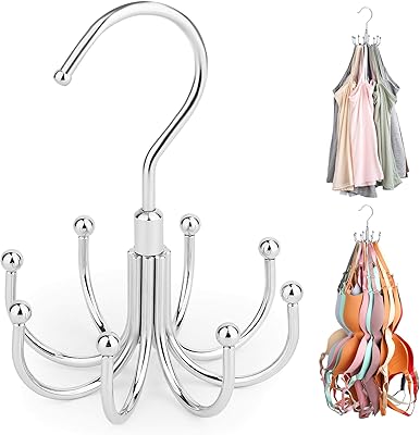 ZEDODIER Tank Top Hanger, Rotatable Bra Organzier for Closet, Max 24 Storage Capacity Sport Bras Holder, Metal Space Saving Closet Organizers and Storage, Silver