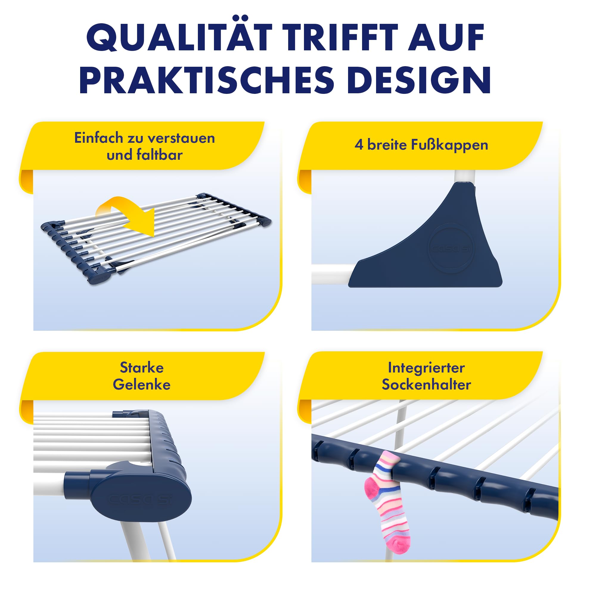 CasaSi® CasaFlex – Teleskop Wäscheständer 20m – ausziehbar & platzsparend – Wäscheständer Weiß aus legiertem Stahl für Kleidung, Bettwäsche und Handtücher | Wäscheständer Weiß aus legiertem Stahl für Kleidung, Bettwäsche und Handtücher
