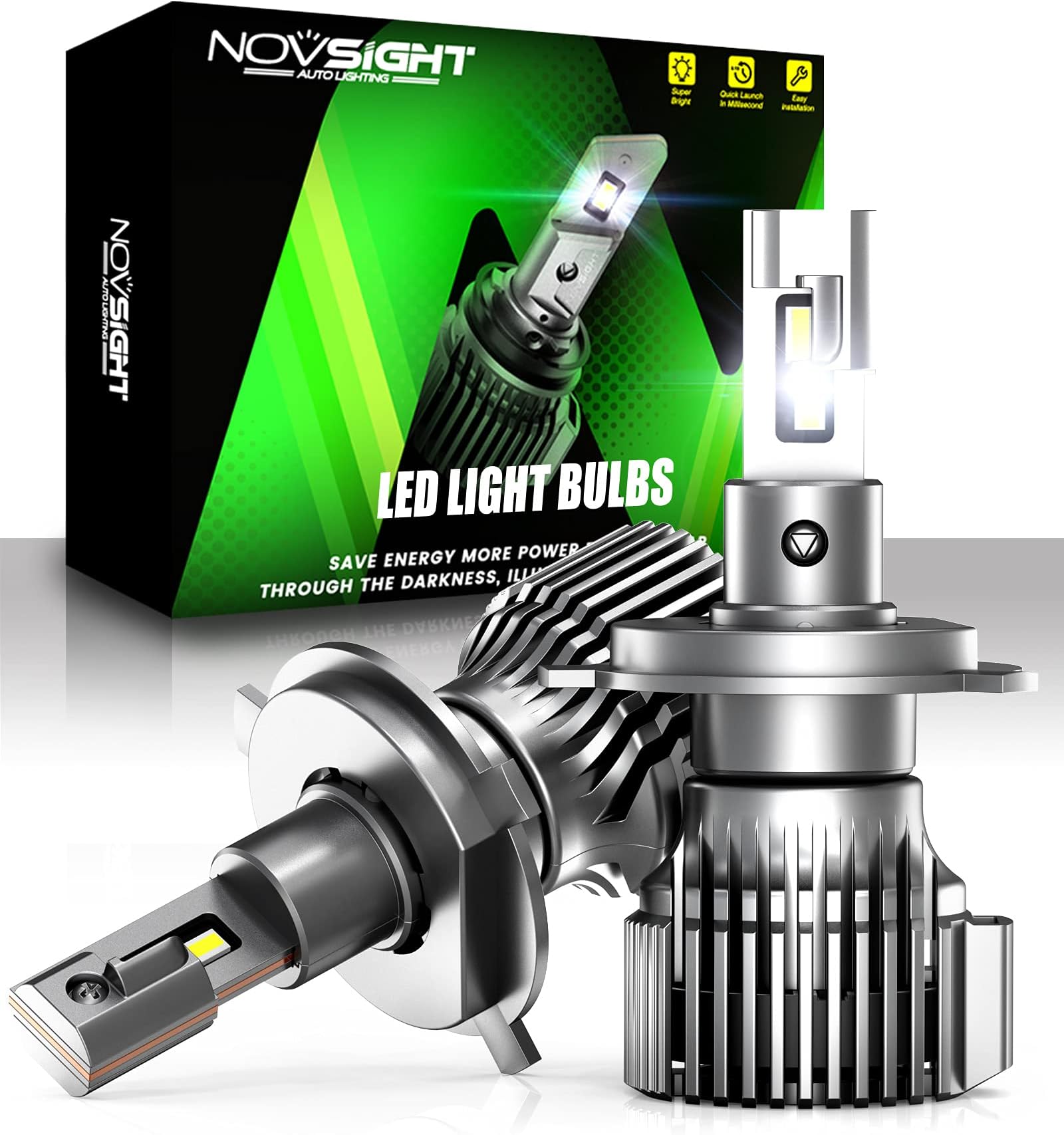 NOVSIGHT H4/9003 LED Headlight Bulbs, 100W 20000 Lumens 600% Brightest Hi/Lo Beam Conversion Kit, 6500K Cool White, IP68 Waterproof, Halogen Replacement for Modification Enthusiasts etc