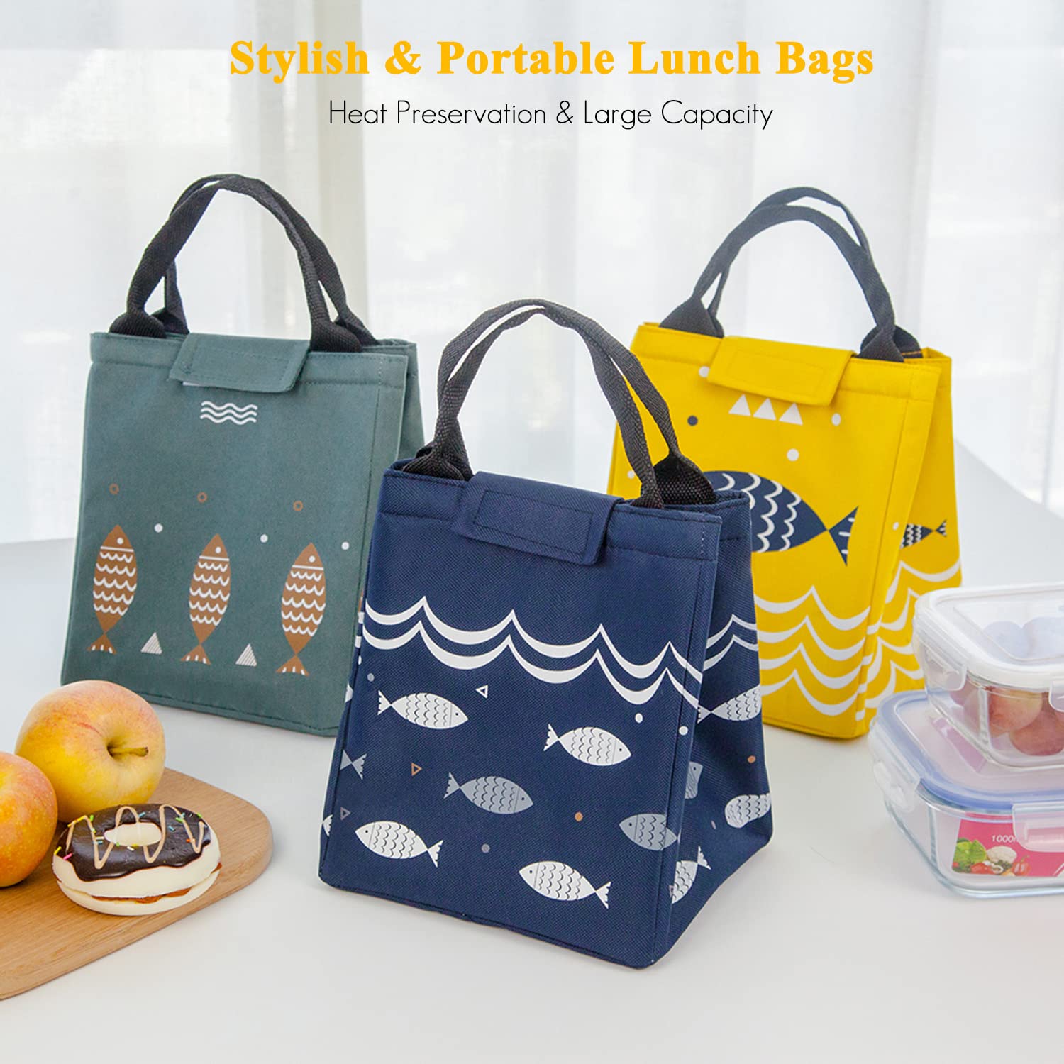 FANDARE Borsa termica per pranzo portatile per pranzo, borsa da pranzo, grande capacità, per uomo, donna, bambino, scuola, ufficio, campeggio, picnic, pranzo, borsa impermeabile in poliestere