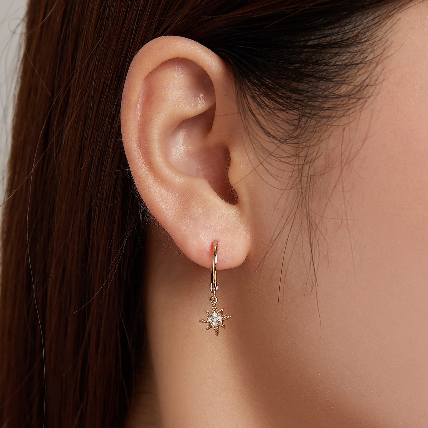 925 Sterling Silver Shining Star i Moon Stud Kolczyki Kryształowe kolczyki ze złotą klamrą dla kobiet kolczyki wiszące Biżuteria