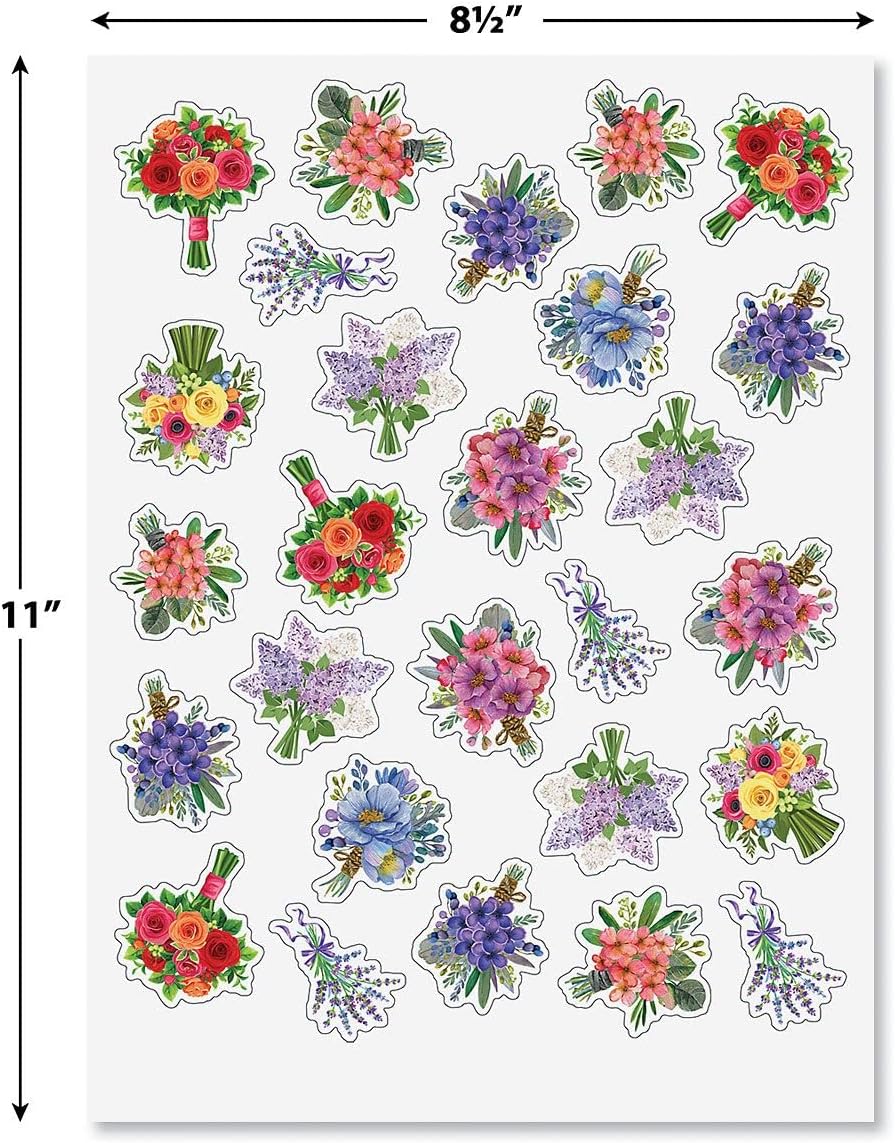 Current Bouquets Stickers - Two 8 1/2" x 11 1/2" Sheets, Sticker 1 1/2" Diameter, Spring Flowers, Easter & Valentines Kids Activity, Scrapbooking