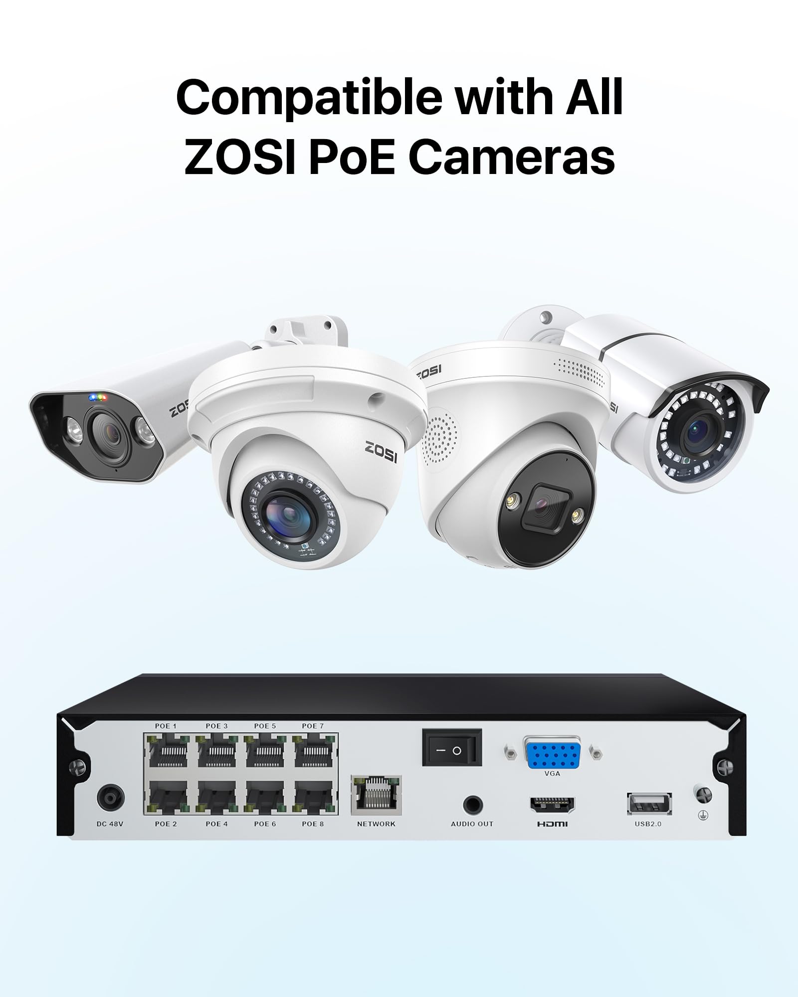 ZOSI 4K 8MP Video Grabador NVR de Seguridad con 2TB Disco Duro para Grabación 24/7, Funciona con ZOSI Cámaras de Vigilancia Exterior e Interior