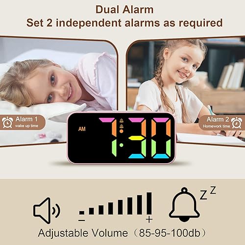 Miniatura 33 de Relojes despertadores ruidosos para dormitorios que duermen pesados, reloj digital de noche con luz nocturna, pantalla grande, alarma doble, RGB