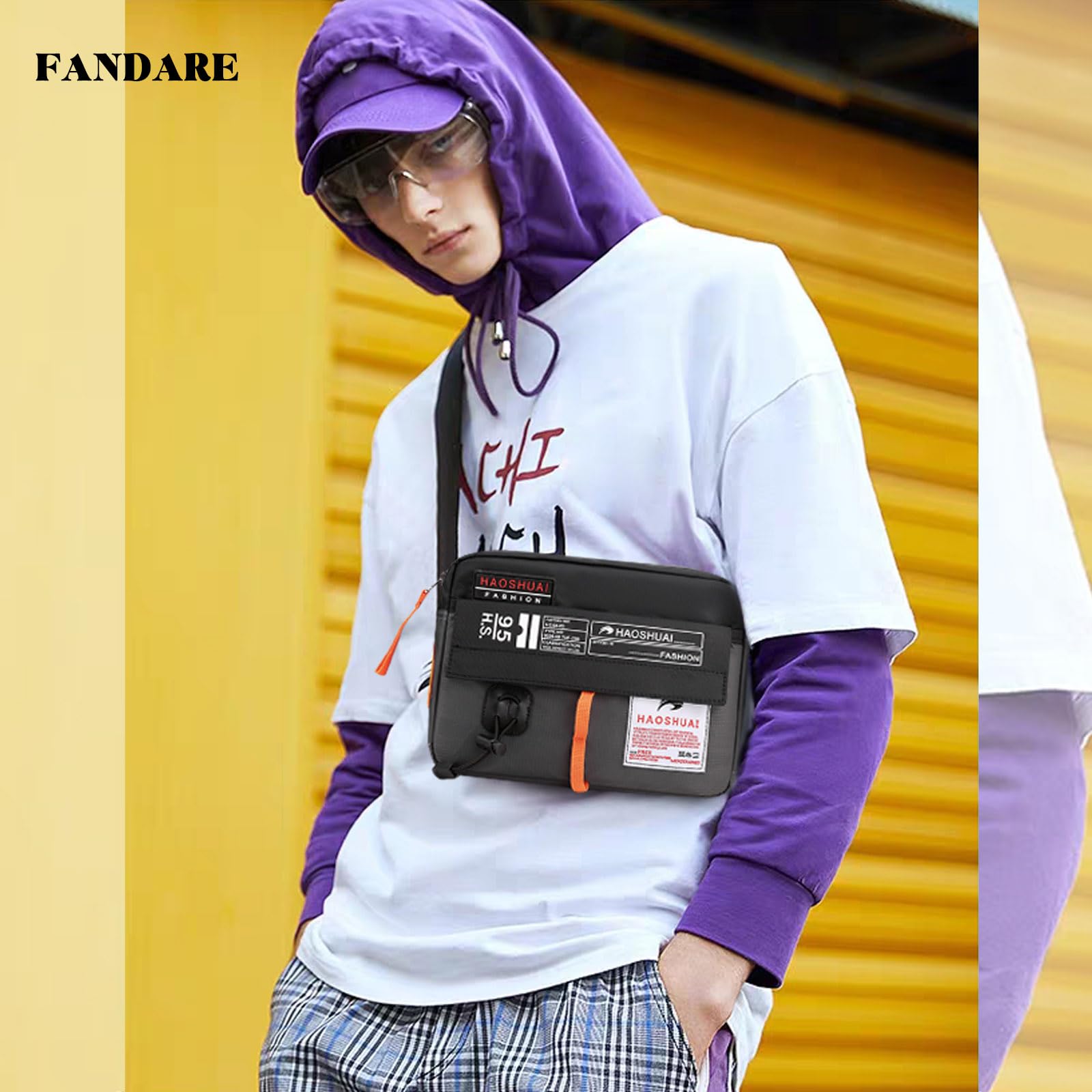 FANDARE Unisex Borsa a Tracolla da Donna in Nylon Uomo Borse spalla Pochette e Clutch con tracolla larga regolabile Borsello Pochette Viaggio Phone Crossbody Bag