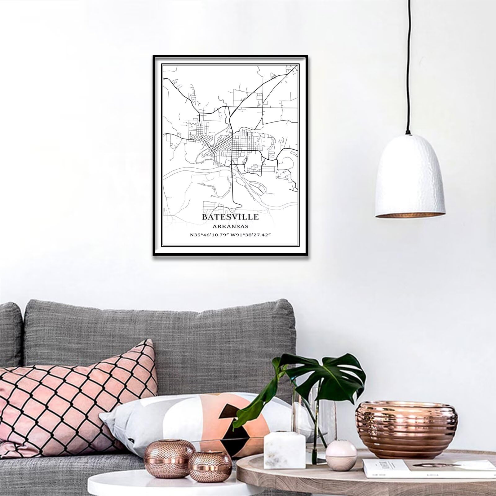 Tanokcrs Batesville Arkansas Ameryka sztuka ścienna mapa miasta obrazy płótno nieoprawiona grafika nowoczesny prosty plakat wystrój domu biura 61 x 91 cm