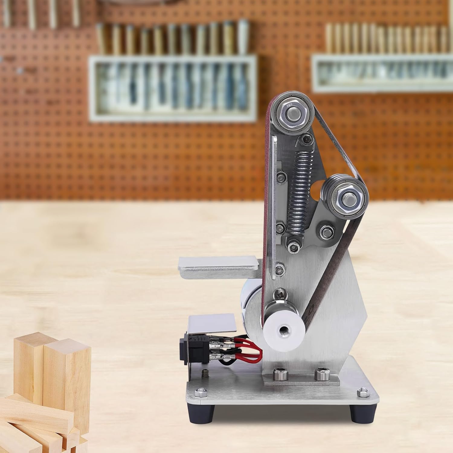 Electric Belt-Sander Mini Belt Sander with 10 Abrasive Belts 7 Speed Adjustable Power Sanding Machine Grinding Sanding Machine for DIY Model Crafts Jewelry Making, Wood Metal Working