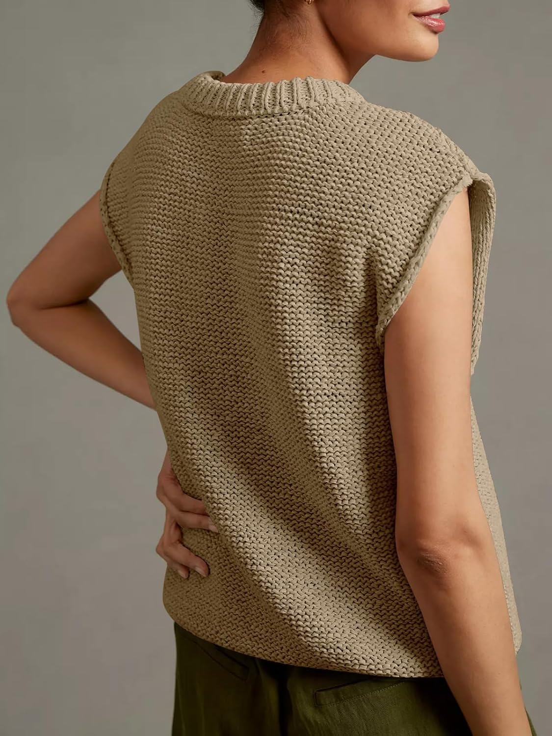 Saodimallsu Womens Sleeveless Crewneck Sweaters Ribbed Knit Tank Tops 2025 Trendy Sweater Vest - Image 4