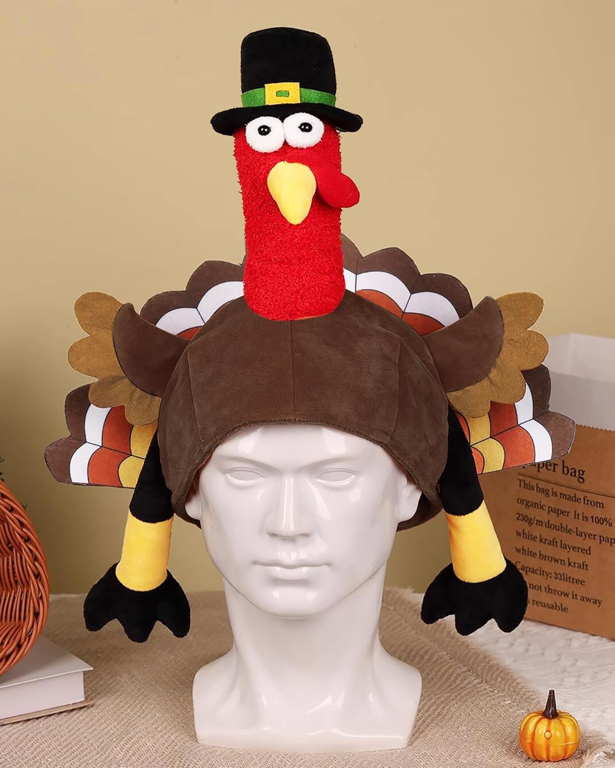 Thanksgiving Plush Turkey Hat for adults, Turkey Funny Hat for Thanksgiving Night Event - Image 7