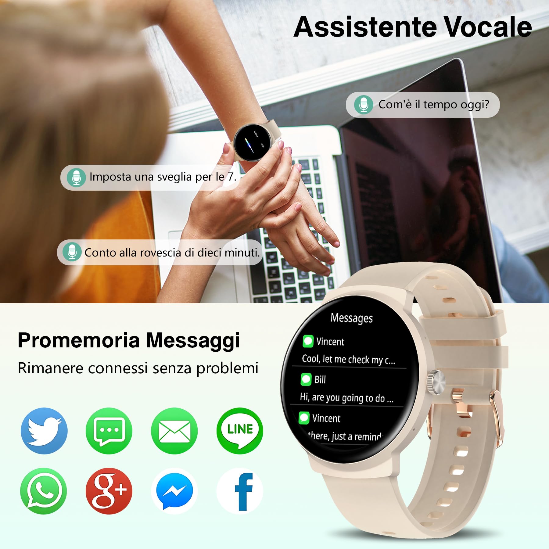 BRIBEJAT Orologio Smartwatch Donna Uomo, 1.39" Smartwatch con Effettua/Risposta Chiamate, 100+ Sportivo Smart Watch con Contapassi, Impermeabile IP68 Fitness Tracker per Android iOS, Tè al Latte
