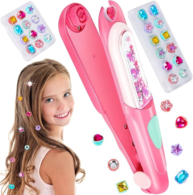 Poil Gem Stamper Kit Bling Bijoux pour les filles Jouets Outil de styling avec brillant réutilisable Diamants Cadeaux d'anniversaire Jouets pour les fille Âges 5 6 7 8 9 10 11 12