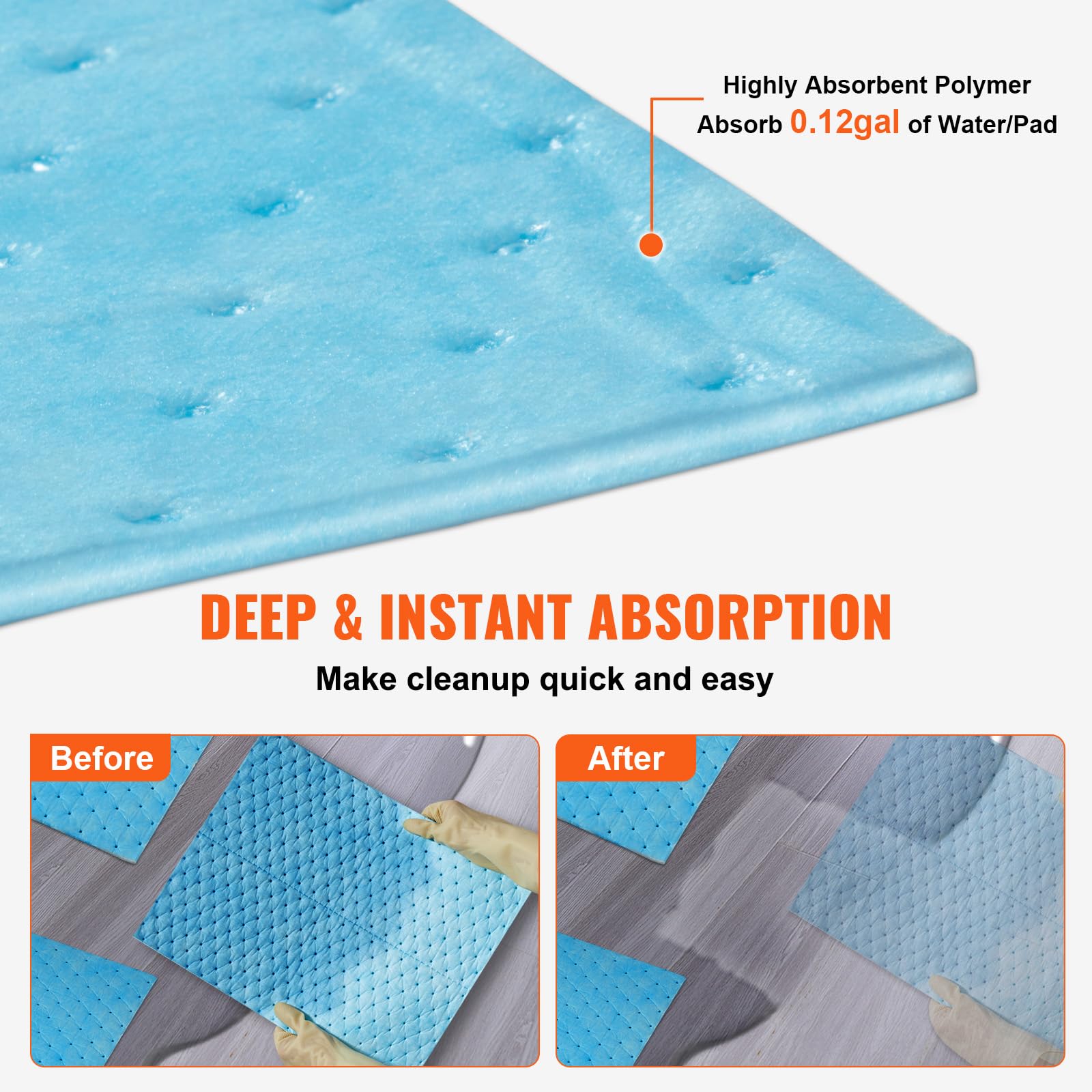 VEVOR Saugpads Wasserabsorbierende Matte 30 Stk 380x480x5 mm Polypropylen Blau 6 Gal