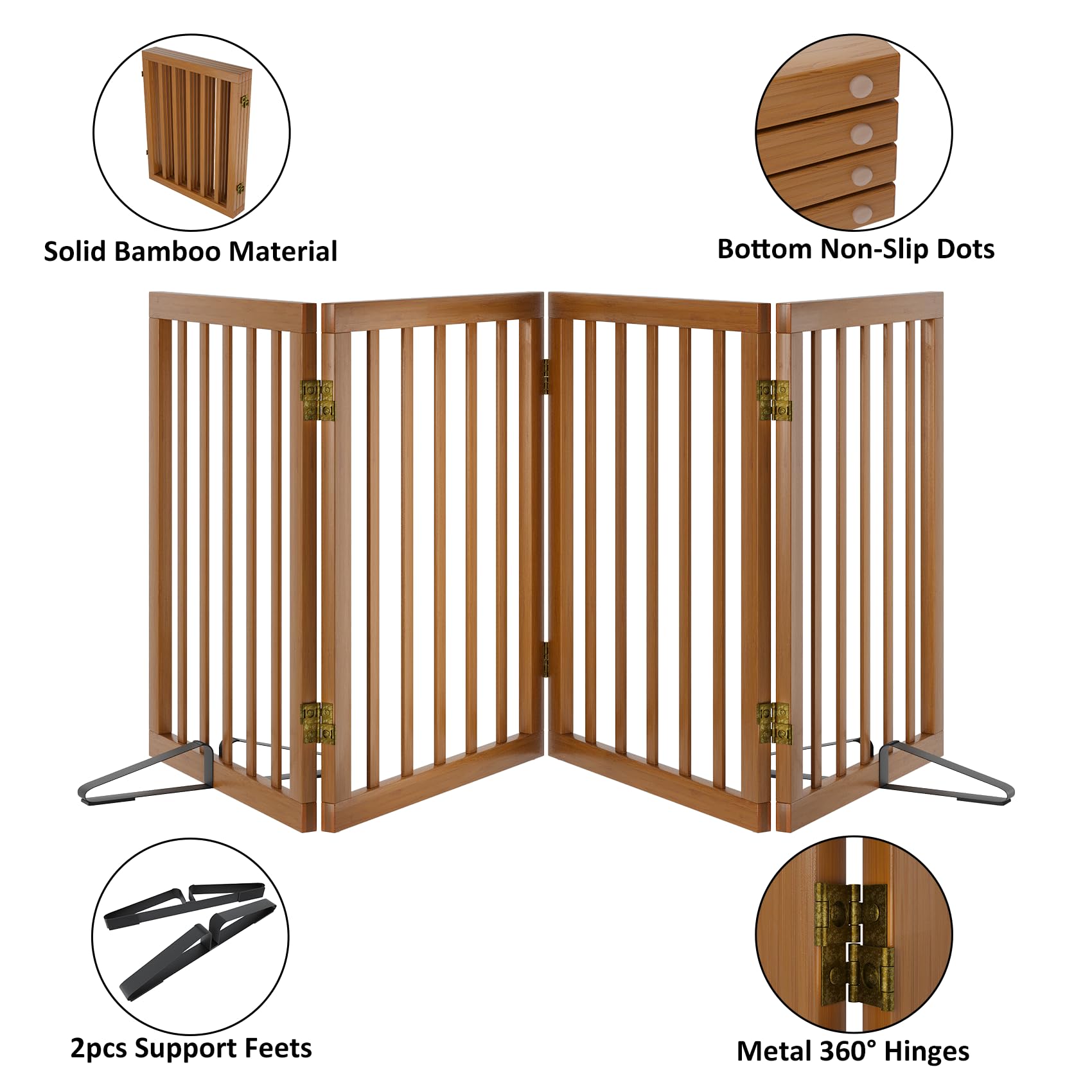 Freestanding Pet Gate Foldable Dog Gate,Walnut Bamboo Dog Gates for Stairs Doorways House Indoor (2 Support Feet Included) — view 4