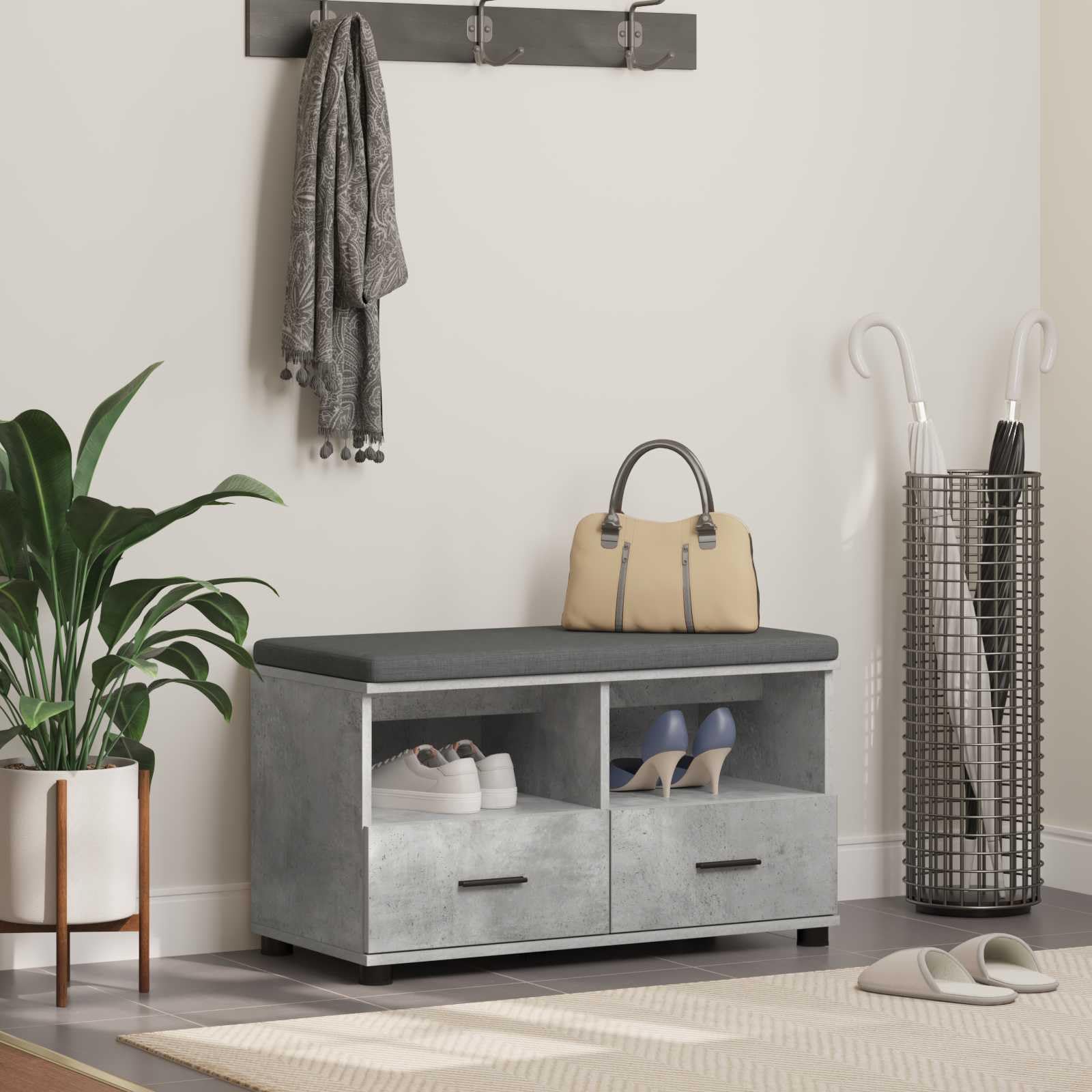 Banc de couloir scandinave gris pour organiser votre entrée avec style et confort