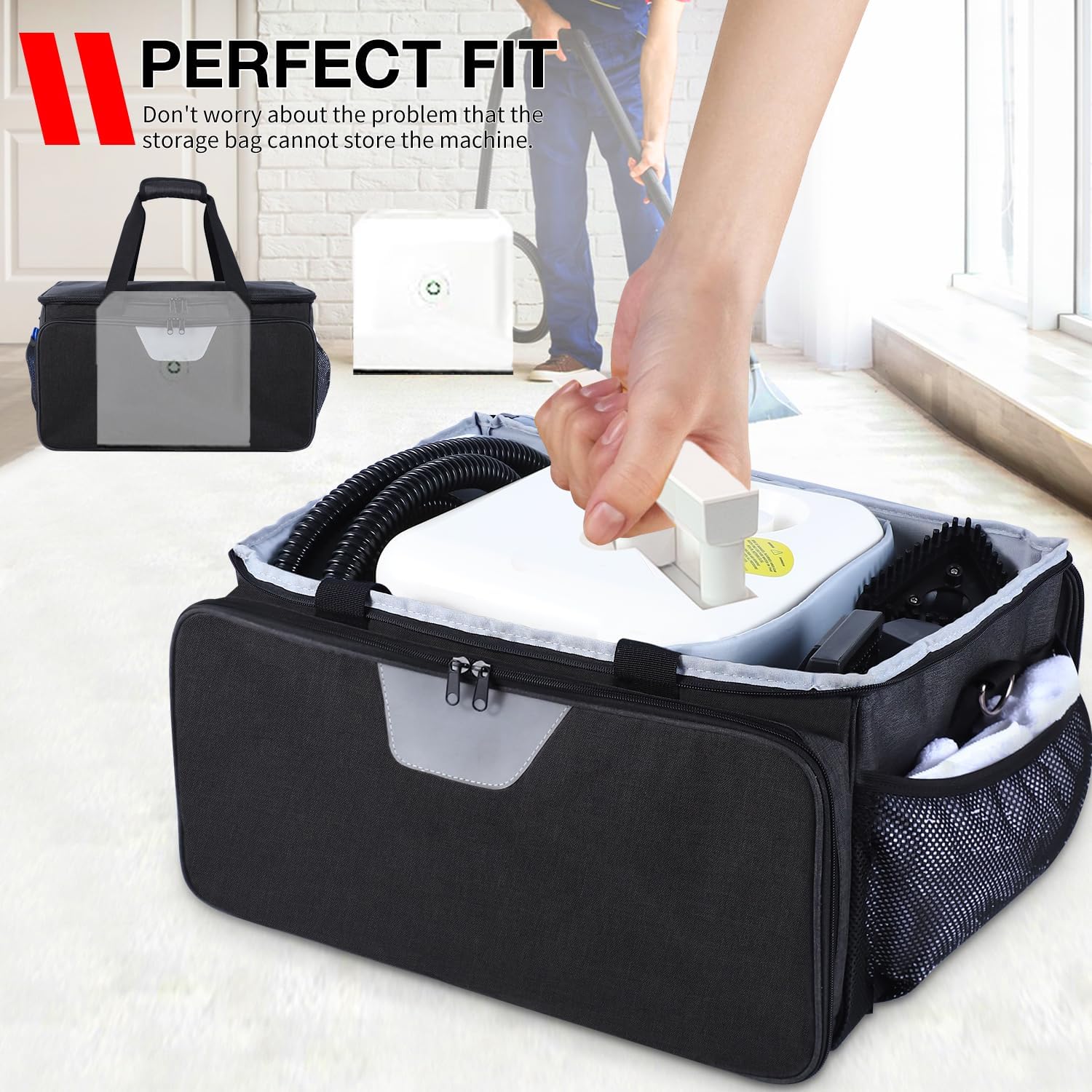 Carry Bag Compatible with Dupray Neat Steam Cleaner, Dupray Neat Steamer for Floors Storage Organizer Adjustable Steam Cleaner Storage Bag with Extra Pockets, Black