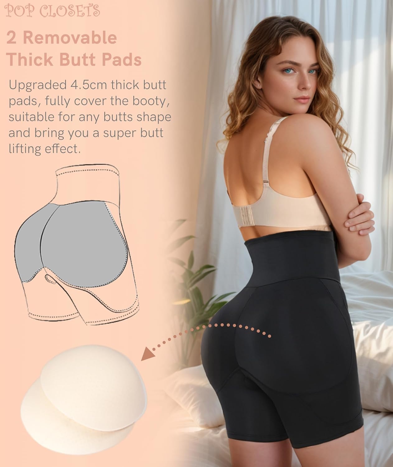 POP CLOSETS Women Hip Padded Booty Lifter Shapewear Thicker Enhancer Removable 4 Pads Control Panty for Bigger Butt - Image 5