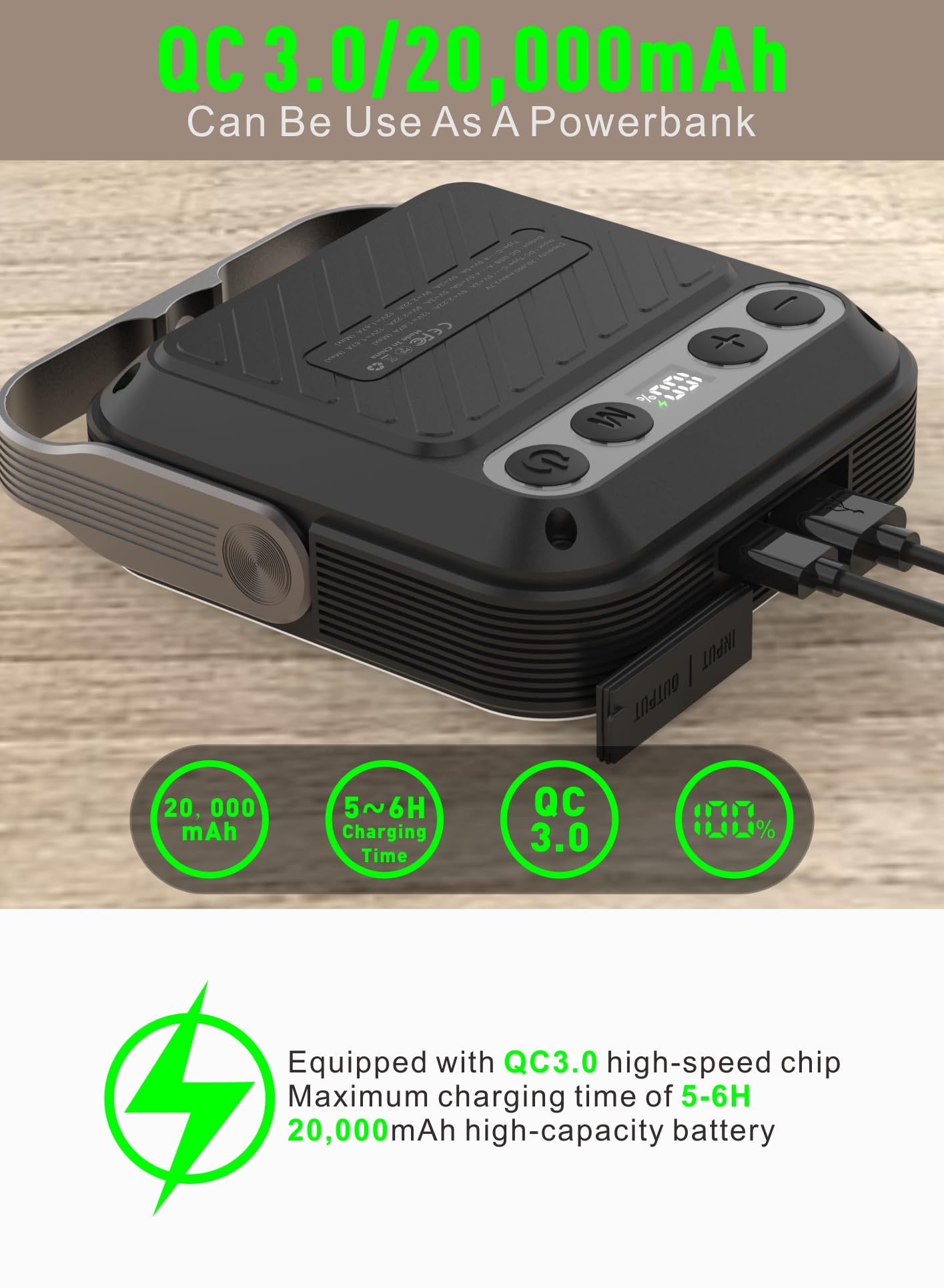 LED-Camping-Taschenlampe, 20000 mAh, wiederaufladbares Zelt-Licht, QC3.0/22,5 W, 1600 Lumen, 4-Farbschalter, IPX5 wasserdicht für Stromausfall, Notfall, Camping, Wandern