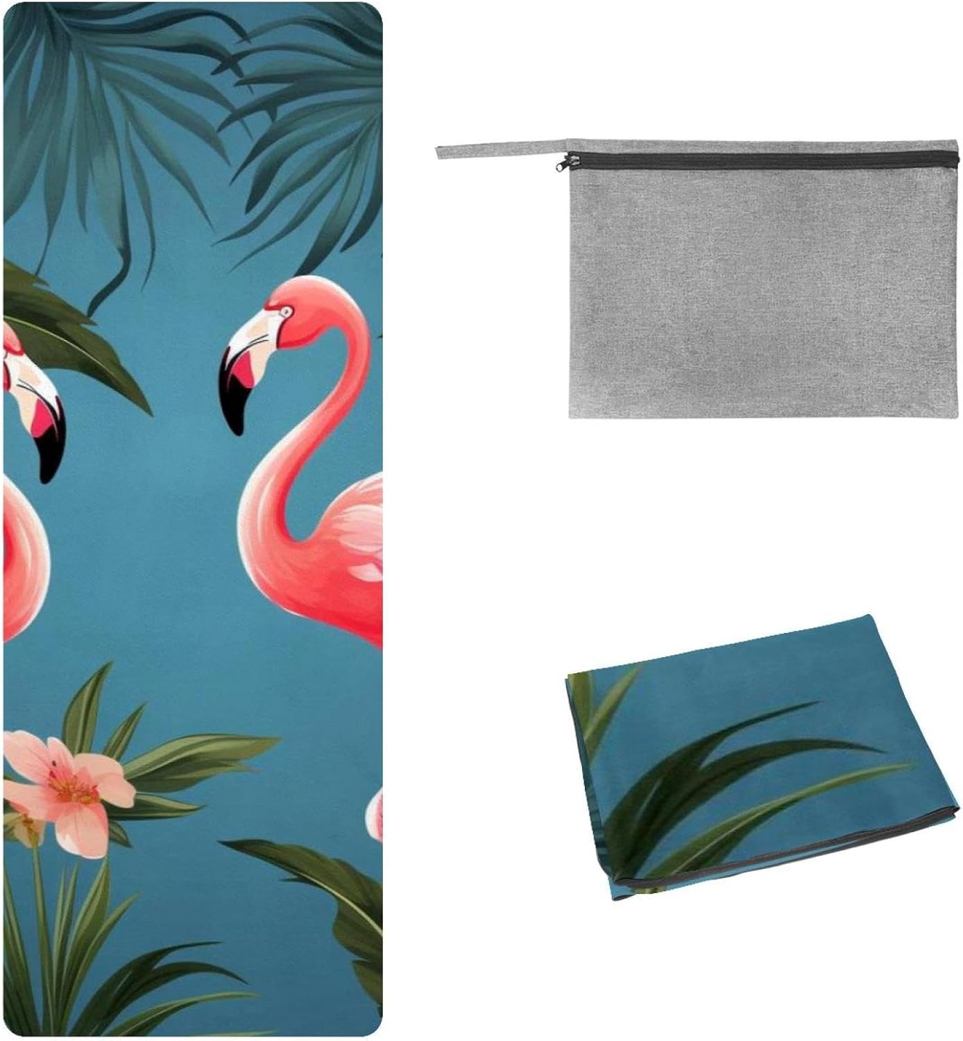 Yoga Towel, Tropical Flamingo Pattern Non Slip Sweat Absorbent Hot Yoga Mat Towel for Hot Yoga, Pilates and Fitness - 72.8" x 26.8"