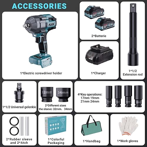 Miniatura 7 de Llave de impacto eléctrica inalámbrica de 1600 Nm (1181 pies-libras), pistola de impacto sin escobillas de 12 pulgada, destornillador de impacto de