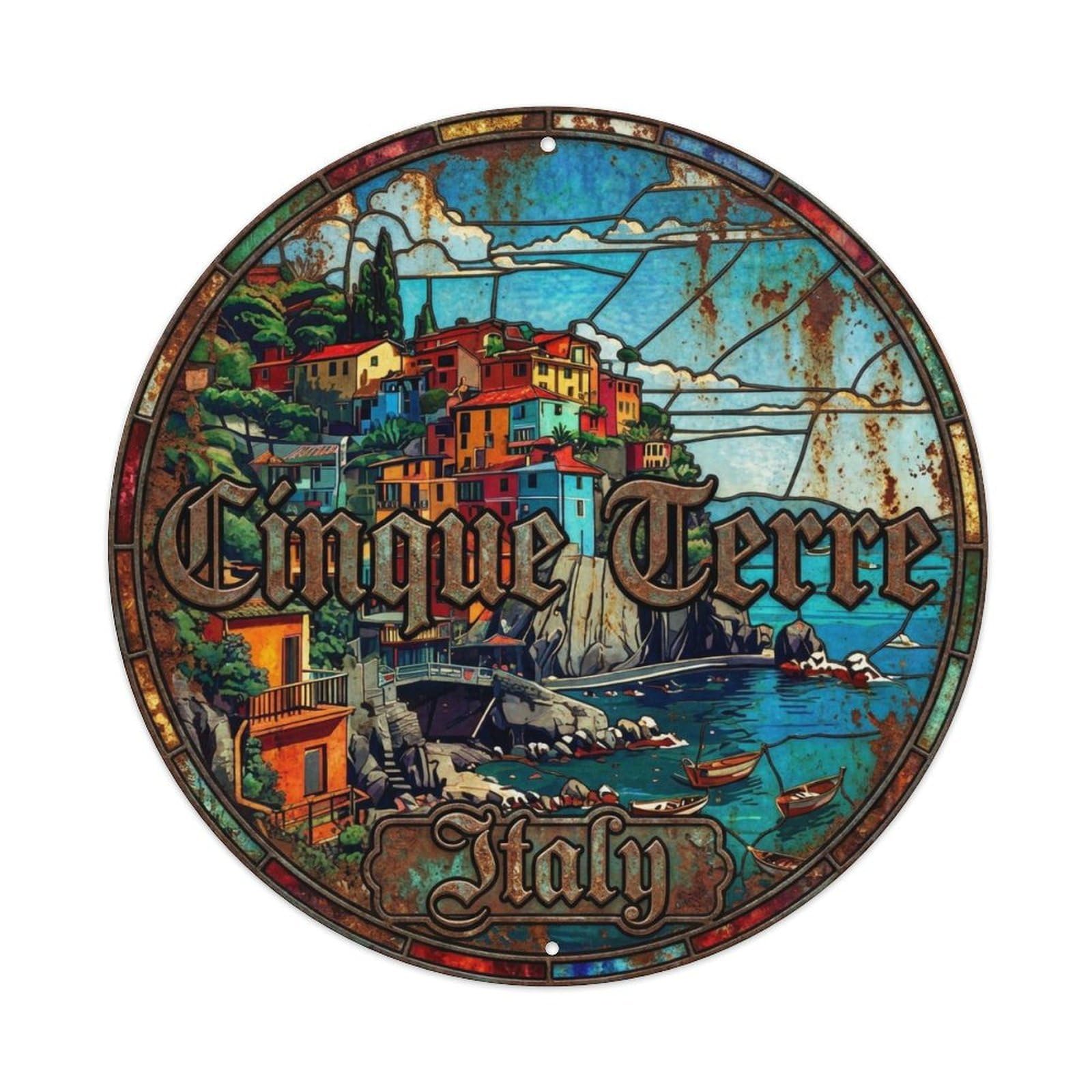 Vintage Travel Cinque Terre Italy Reflection Metal Tin Sign