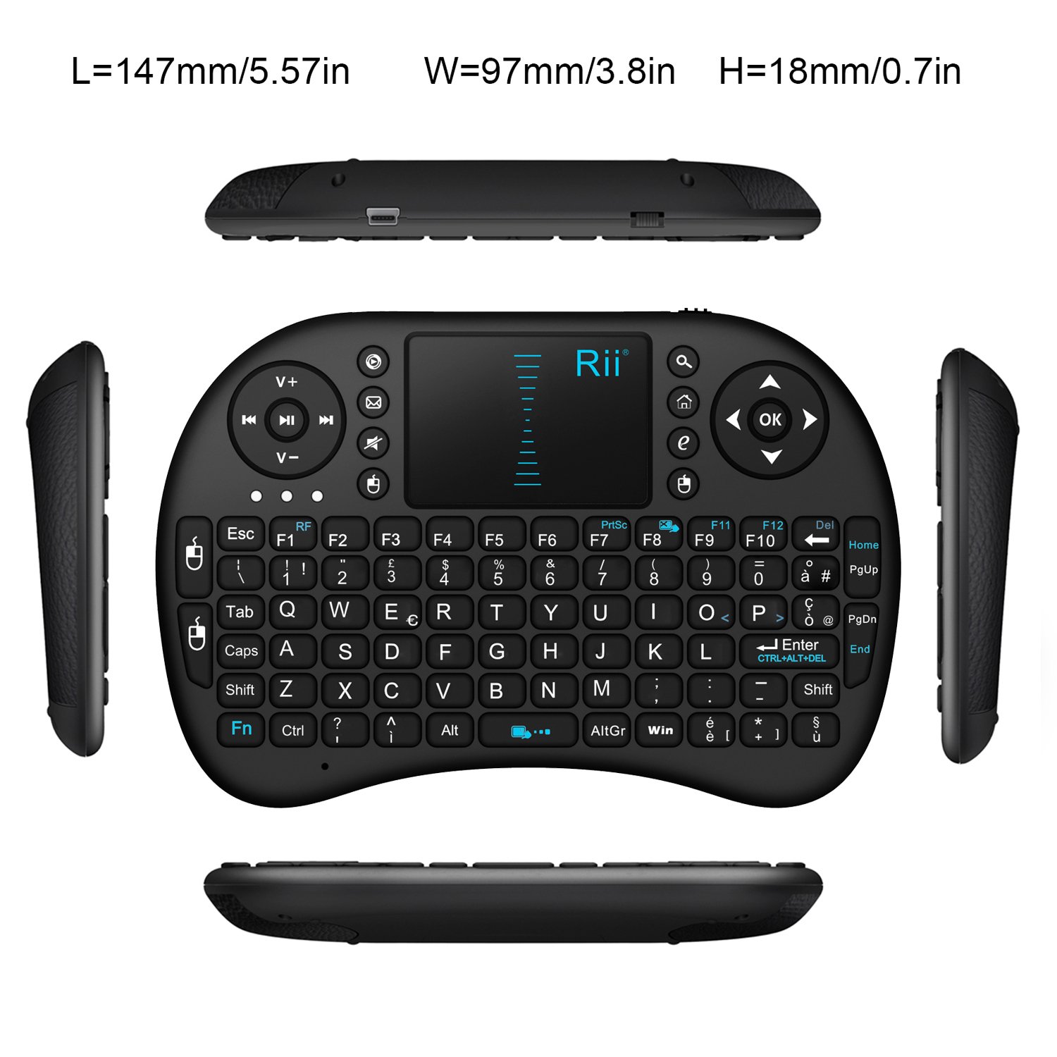 Rii Mini i8 keyboard with dimensions