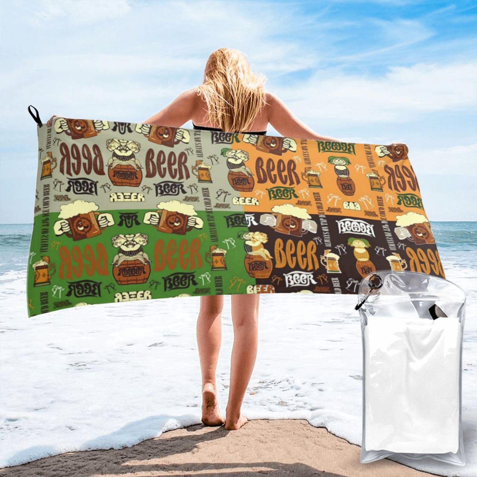 Toalla de baño grande de secado rápido y tacto suave con divertido estampado de cerveza