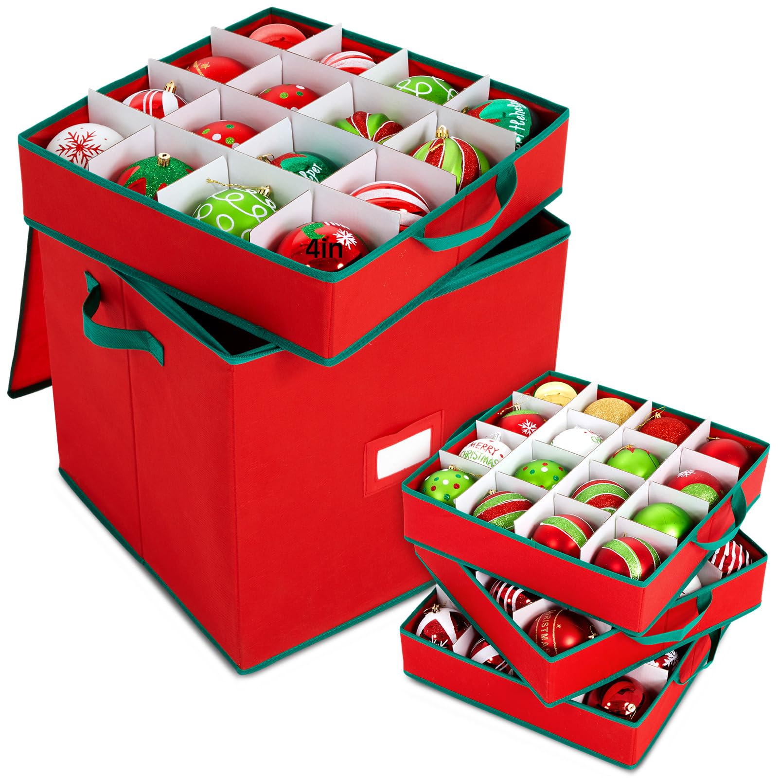 Photo 1 of ***FACTORY SEALED***Pinkunn 64pcs 4in Christmas Ornament Storage Box with Dividers Tray Stores Holiday Ornament, Adjustable Dividers, Double Zipper, Label Slot, Two Handles Storage Container Box Keeps Xmas Decor(Grey)