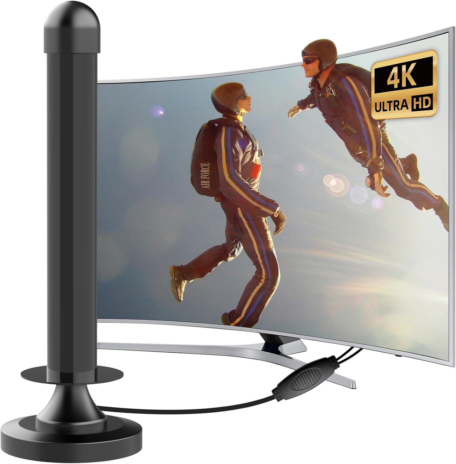 Antenne TV Intérieure Amplifiée Longue Portée 620+ Km - Pour Réception TNT HD, 4K, Avec Câble Coaxial 10 M