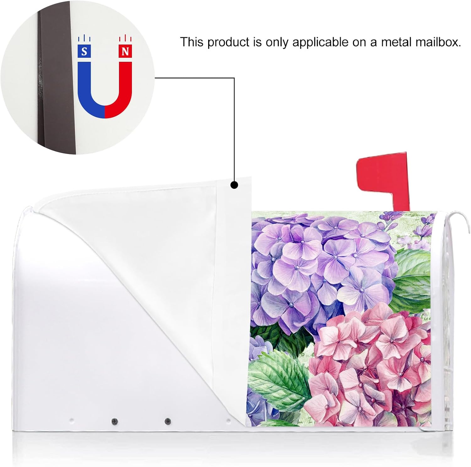 Texupday Hydrangea Floral Butterfly Decoration Mailbox Cover with Magnetic Strip Spring Summer Flower Mailbox Wraps Post Letter Box Cover Standard Size 21" X 18" for Garden Outdoor Yard Decor
