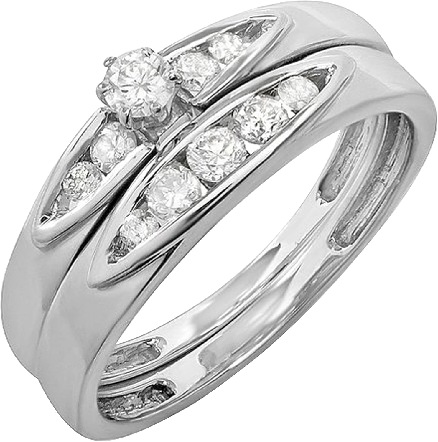 Dazzlingrock Collection 0.50 Ctw Round White Natural Diamond Bridal Ring Set Anniversary Wedding Band 1/2 CT, Sterling Silver