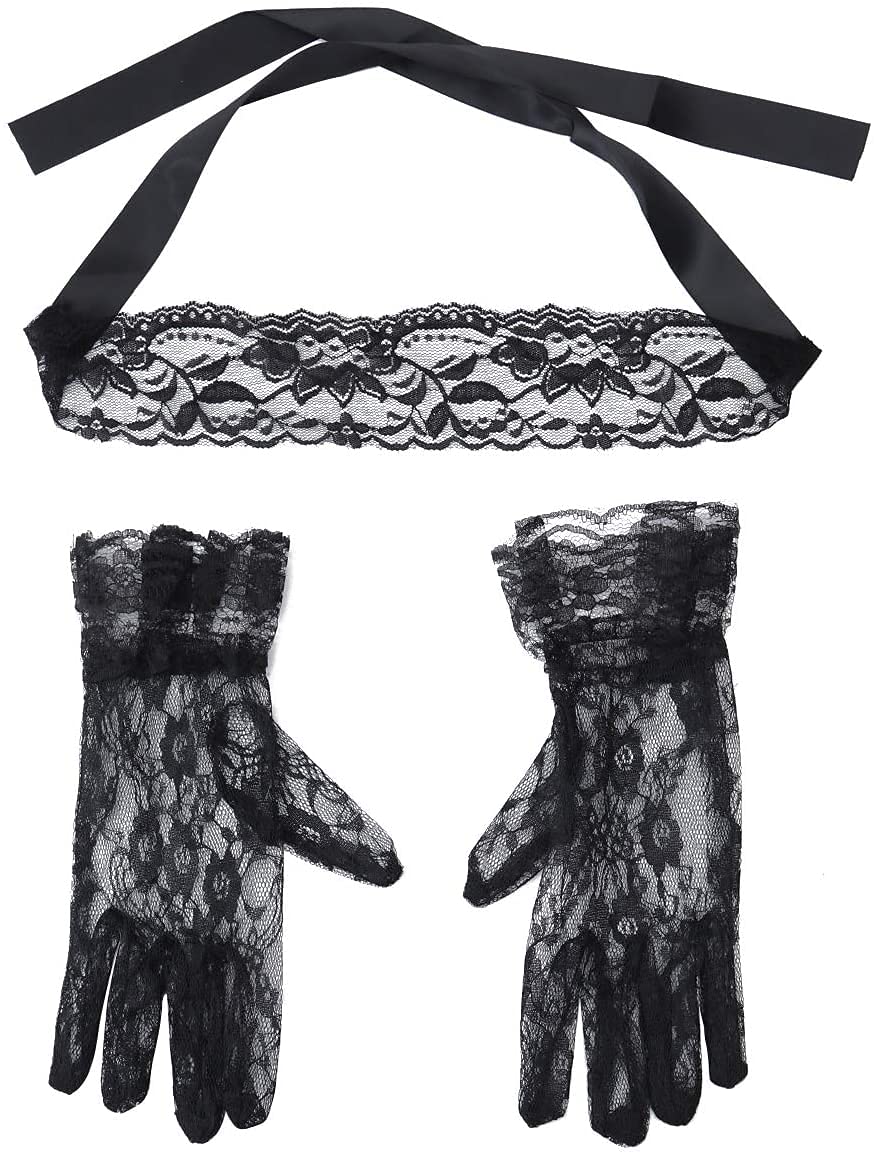 Fancy 2 pezzi / set signore sexy benda in pizzo + guanti, per festa in maschera