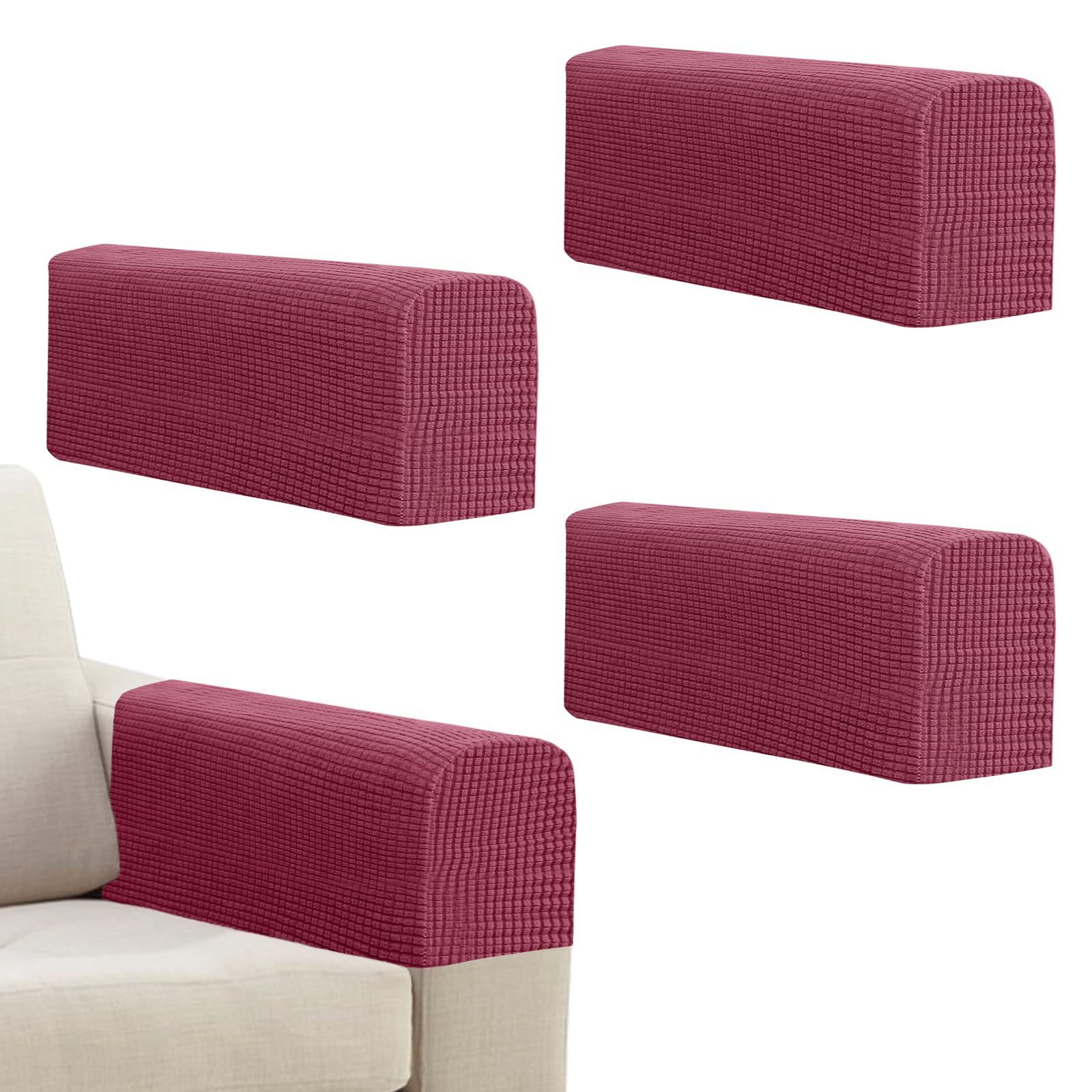 Niuoppy 4Pcs Armchair Covers Protectors Slipcover, Sofa Arm Covers Anti-Slip, Thickened Arm Rest Covers for Sofa, Chair Arm Cover for Sofa Protector Couches Recliner (4*Wine Red)