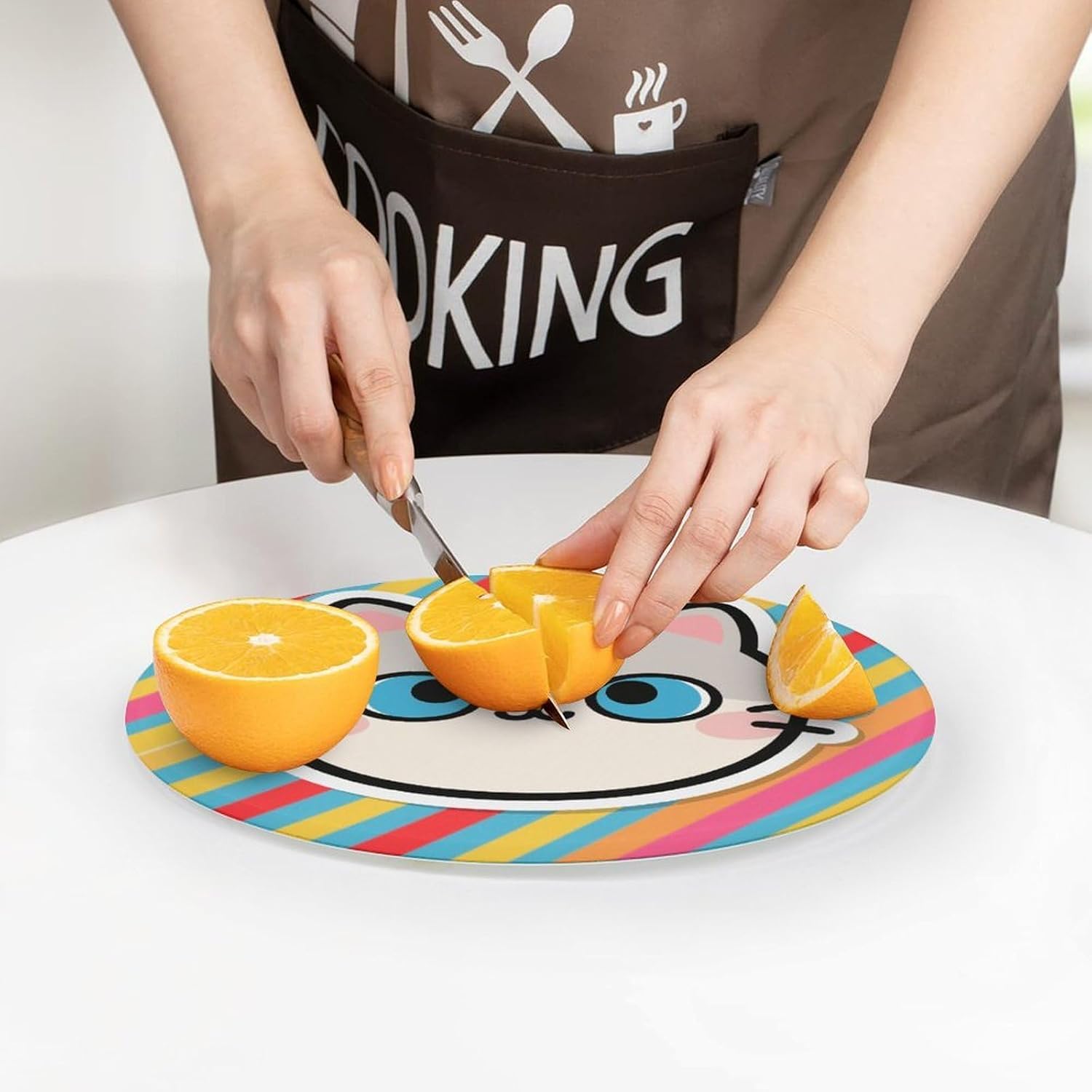 Sticker Cat Tempered Glass Cutting Board Sturdy Chopping Block Personalized Large Butcher Block Lightweight Round Chopping Mat for Kitchen Non Slip