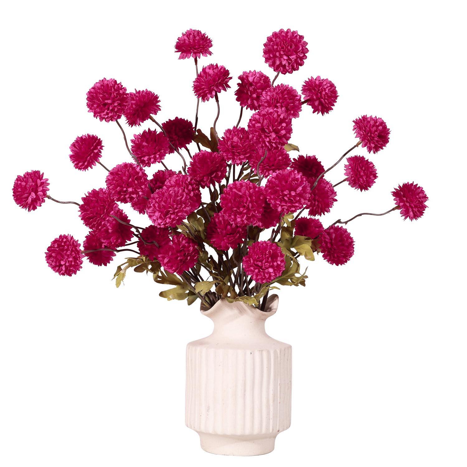 DuHouse 6pcs Artificial Pompon Mum Flowers with Stems, Faux Silk Mini Chrysanthemum Ball for Home Decoration, Bouquets, Table Centrepieces, DIY Floral Crafts(Hot Pink)