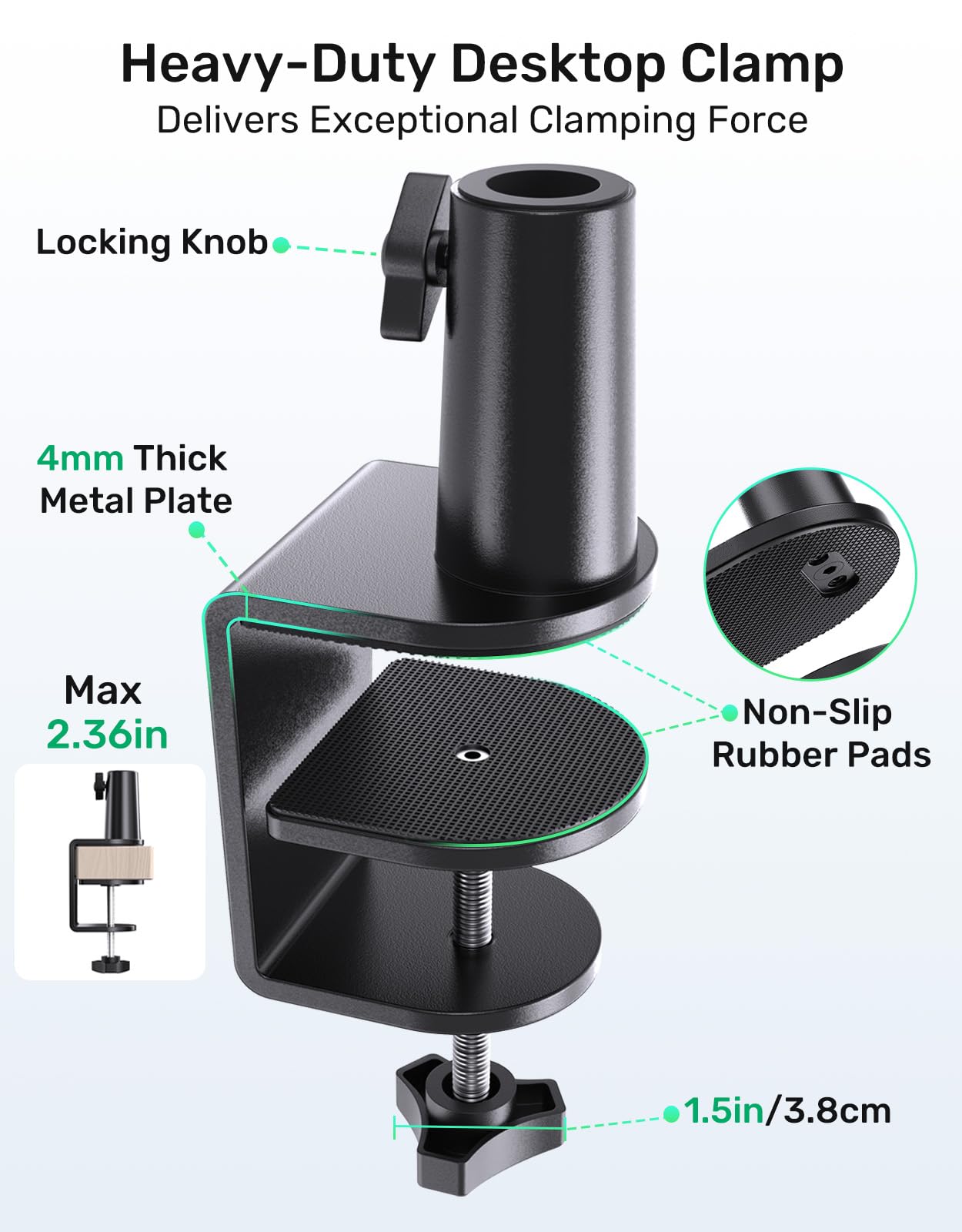 Flexibler Schwanenhals-Mikrofonständer mit Tischklemme, robust, mit 2 Mikrofonhaltern, 0,6 cm und 0,95 cm Adapter, für Gaming, Live-Streaming, Podcast, Konferenzen und Podium, 48,3 cm (19 Zoll)