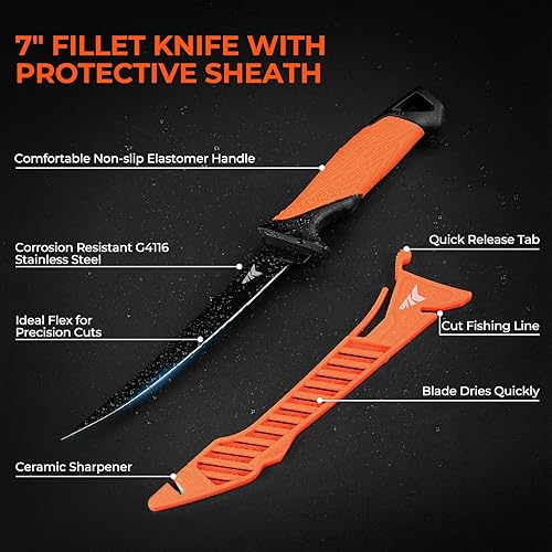 Miniatura 6 de KastKing ToughTide Kit de Herramientas de Pesca, Báscula Digital Recargable con Agarre de Labios y Cinta Métrica, Cuchillo de Filete de 7 pulgadas