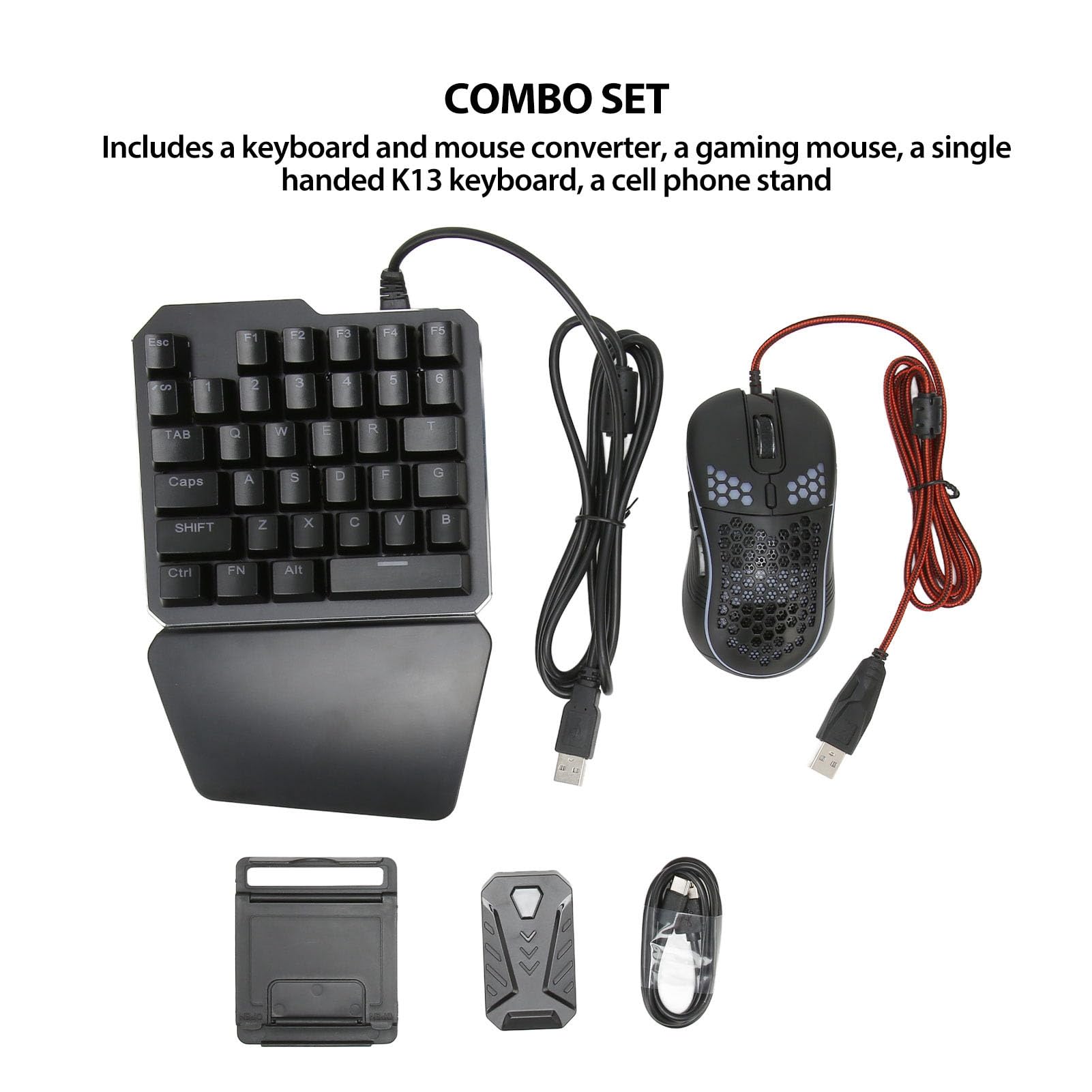 FAUOSWUK Paquete Combinado de Juegos Móviles 4 en 1, Conversor de Teclado y Ratón con Ratón para Juegos y Soporte Ajustable para Teléfono, para de