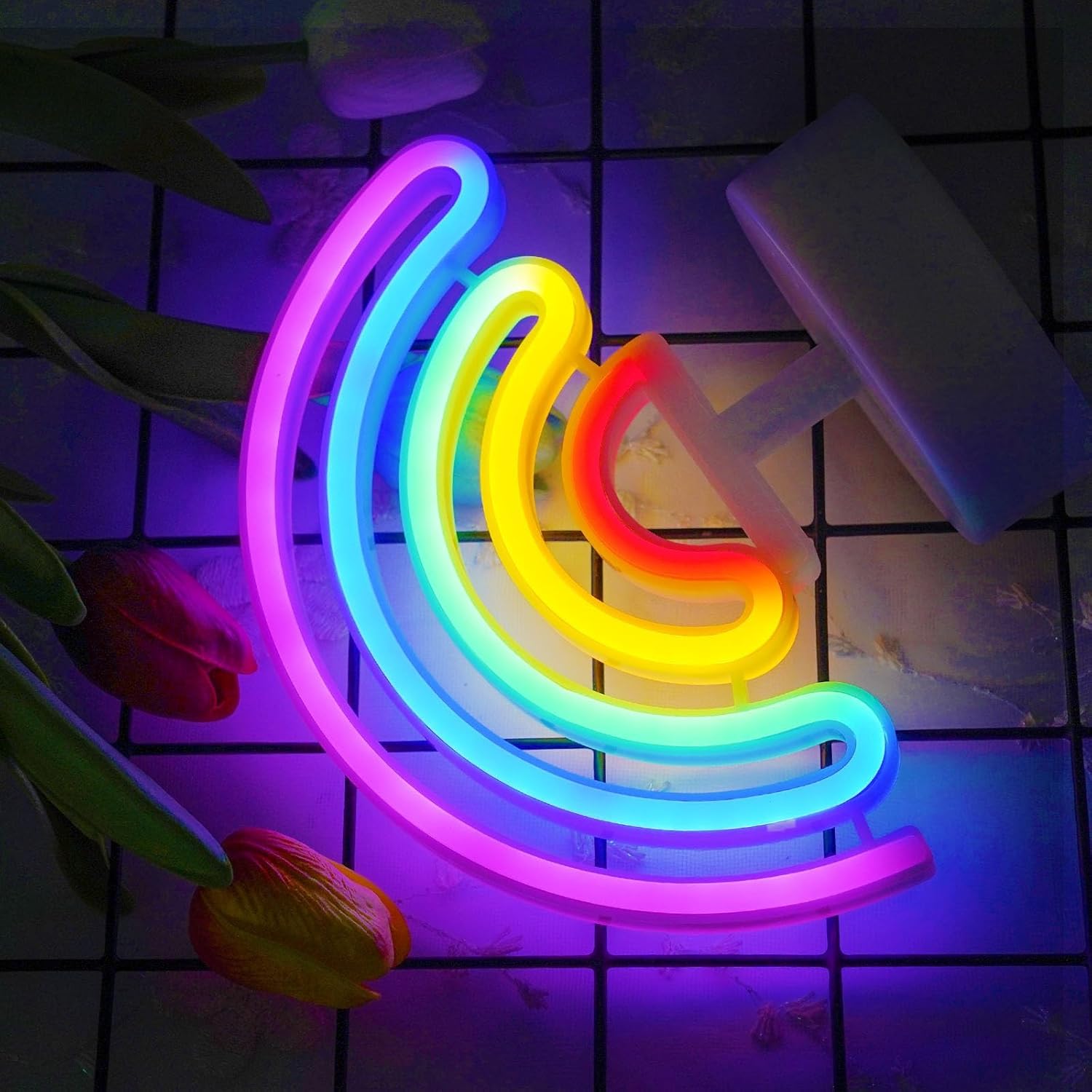 Multicolor Rainbow Neon Lights - Outdoor/Indoor LED Neon Sign, Battery or USB Powered, Table Decorations for Room, Dorm, Wedding, Bedroom, Classroom Decor