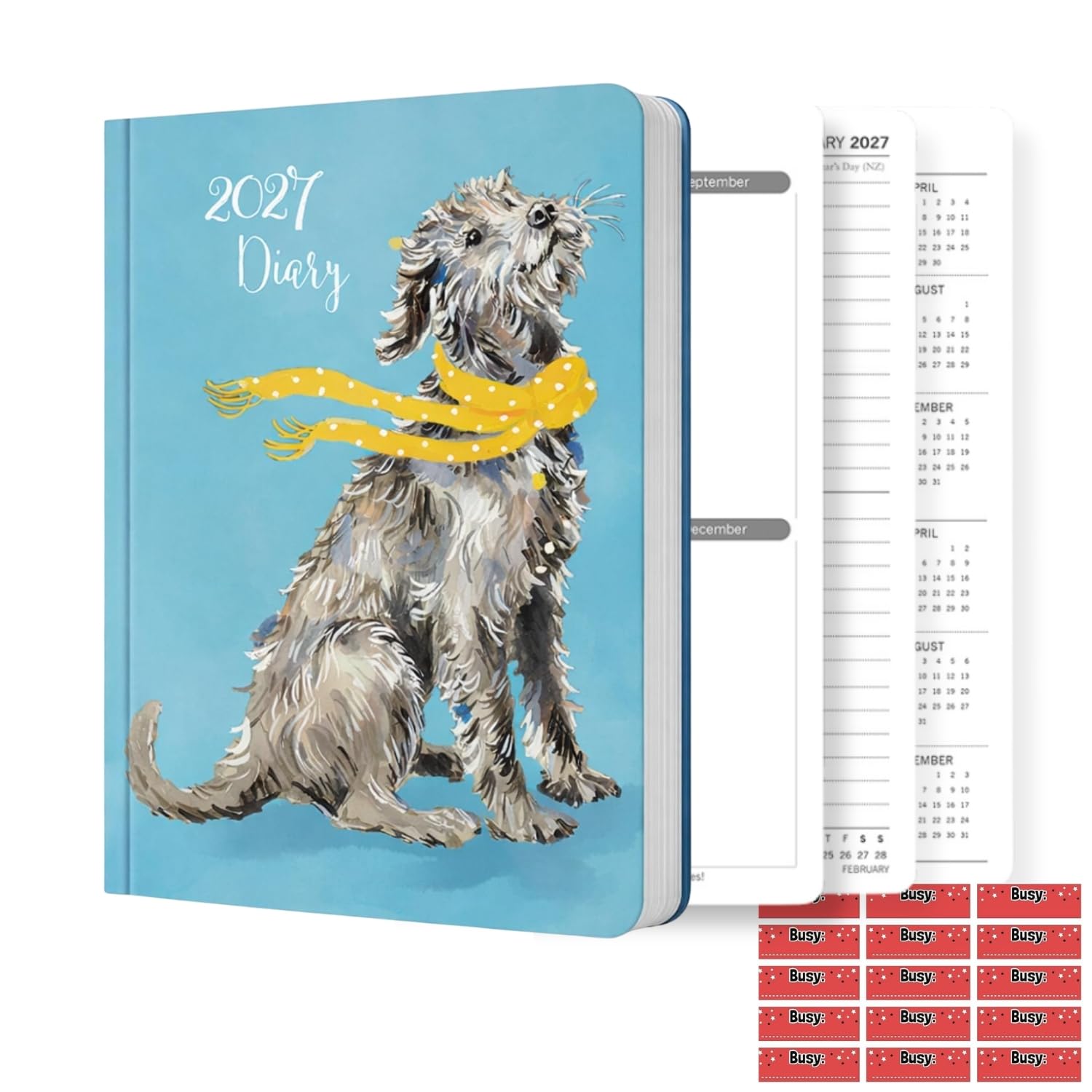The Gifted Stationery Co. Ltd. TGSC Dog Lovers 2027 A5 Diary with Organisational Stickers, Week to View Hardback Planner, Journal Notebook with Ribbon Marker for Men and Women, 160 Pages, 217 x 153mm