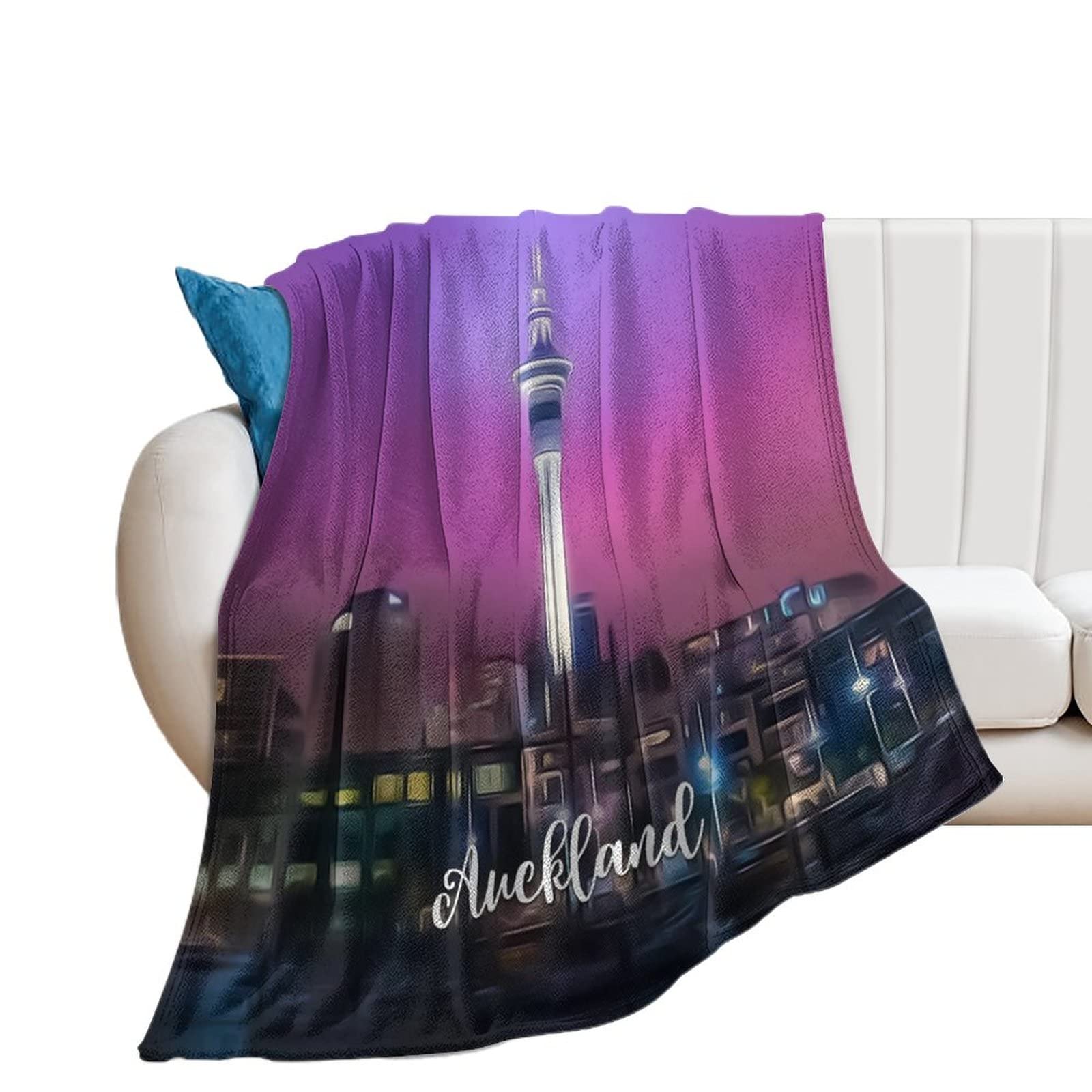 Couverture en flanelle pour canapé lit Auckland paysage urbain microfibre 178x203cm