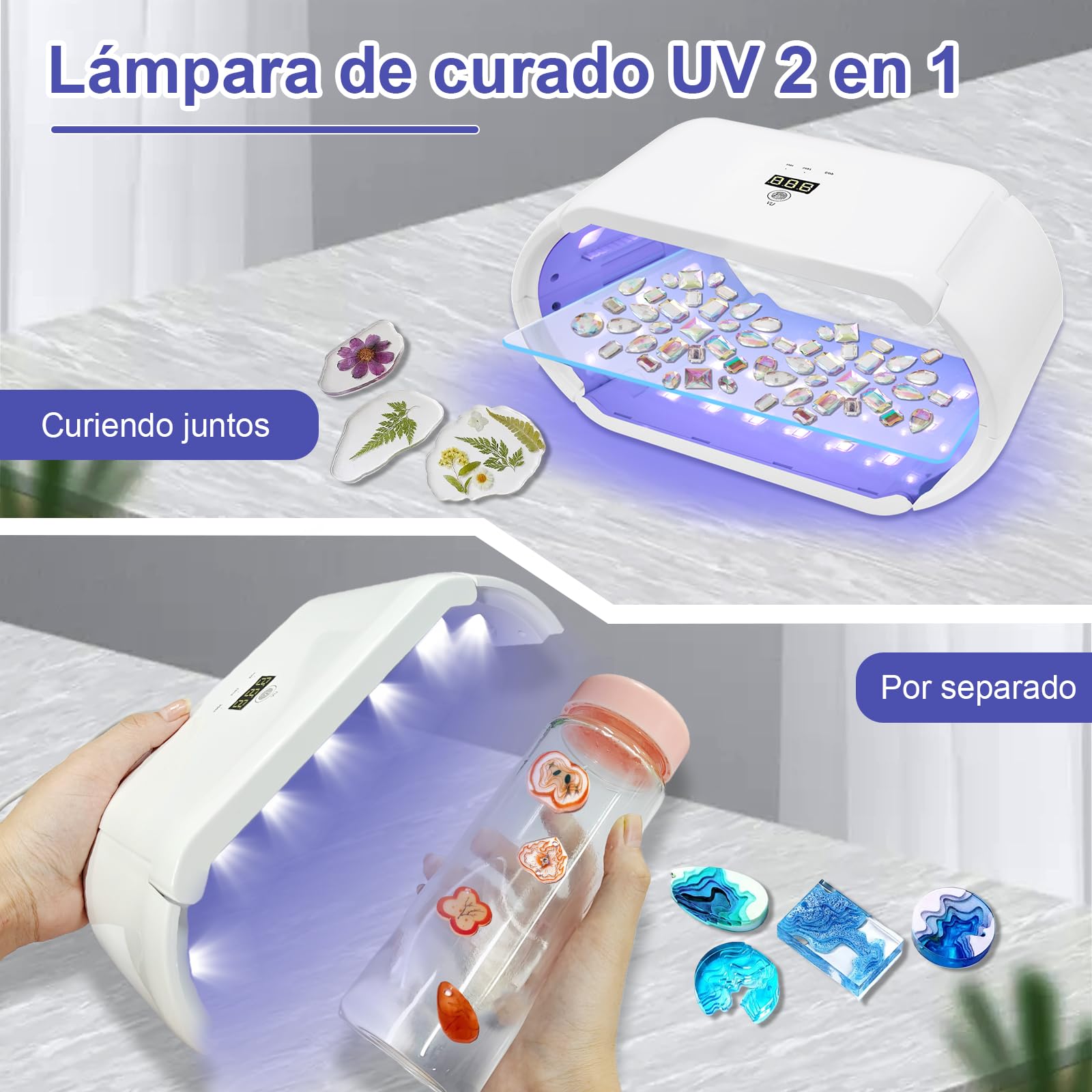 Lámpara de Resina UV de Doble Cara Lámparas de Curado de Resina Lámparas UV de 48W para Curado Rápido con Pantalla LED Lámpara para Bricolaje, Moldes