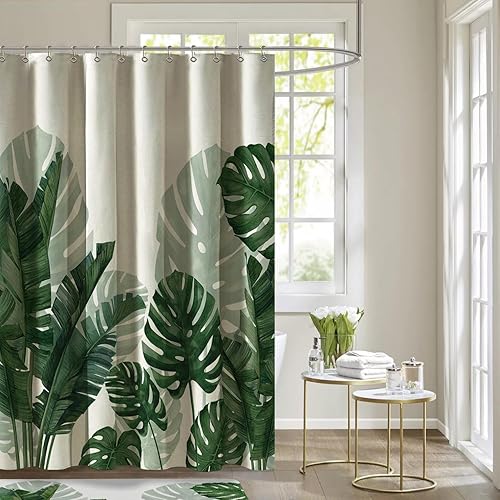 Miniatura 10 de Baccessor Cortina de ducha con diseño de plantas tropicales, impermeable, lavable, para decoración de baño de verano, con ganchos, 36 pulgadas de
