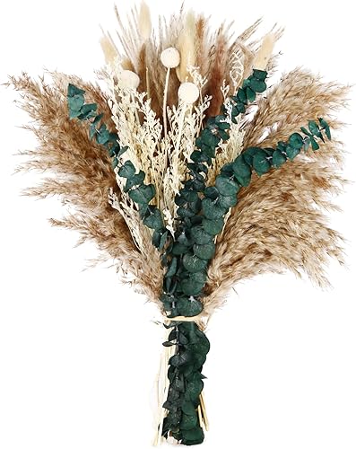 Vista 15 de Musunny Ramo de flores secas naturales, flores secas de 17 pulgadas para jarrón, arreglos florales secos para decoración del hogar bohemio de granja