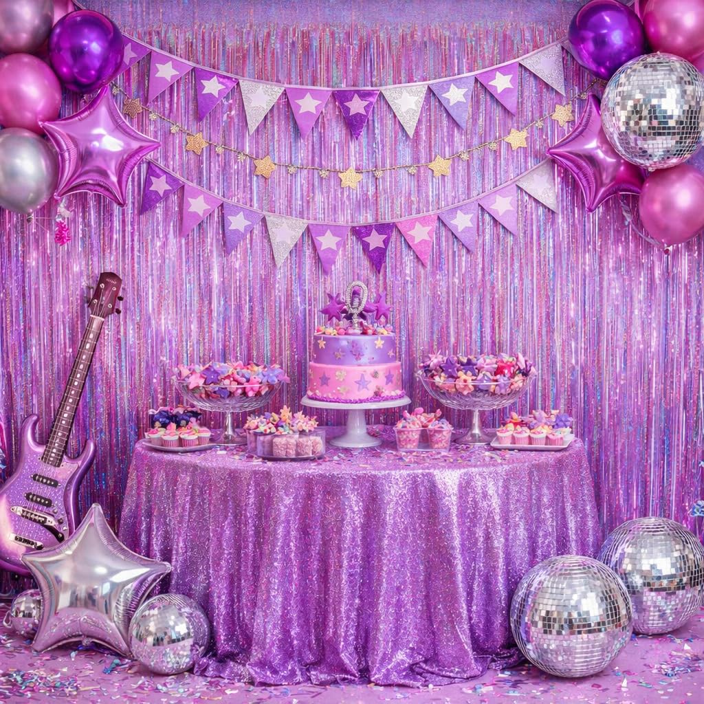 Melsan Tinsel Backdrop - Pink & Purple Sparkle -3