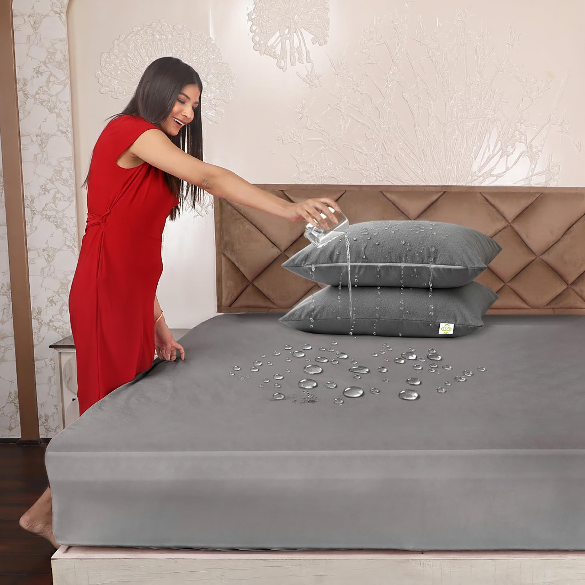 AVI Terry Cotton 100% Waterproof King Size Bed Mattress Protector 84x72 inch & Two Pillow Protector Soft, Breathable, Noiseless Fitted Mattress Cover for Spill Protection(Grey).-image-10