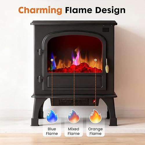 Miniatura 9 de Sweetcrispy Calentador eléctrico independiente, chimenea interior de 26 pulgadas con efecto de llama 3D, diseño seguro para sobrecalentamiento,