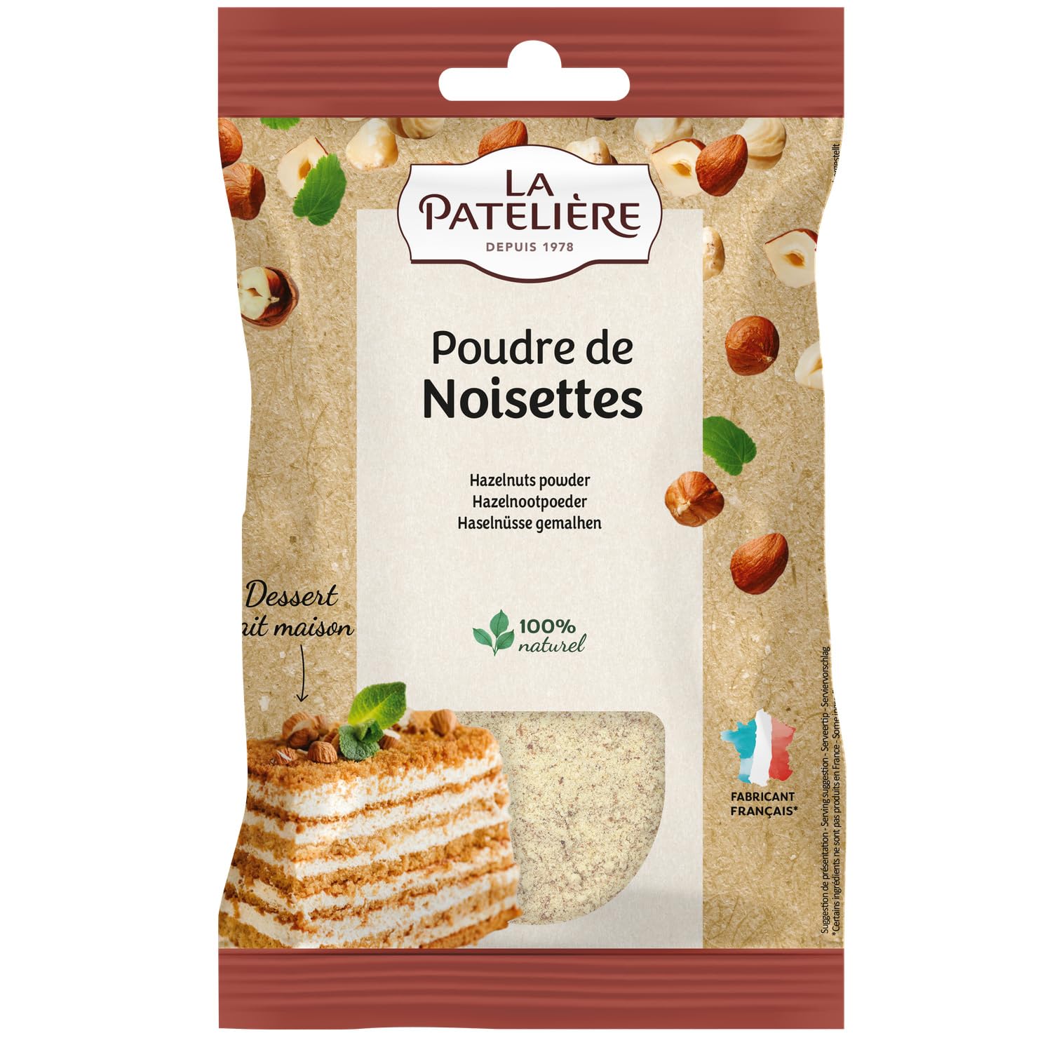 Saveur noisette authentique pour vos pâtisseries - LA PATELIERE - Poudre de noisettes - Sachet 125g - Lot de 3