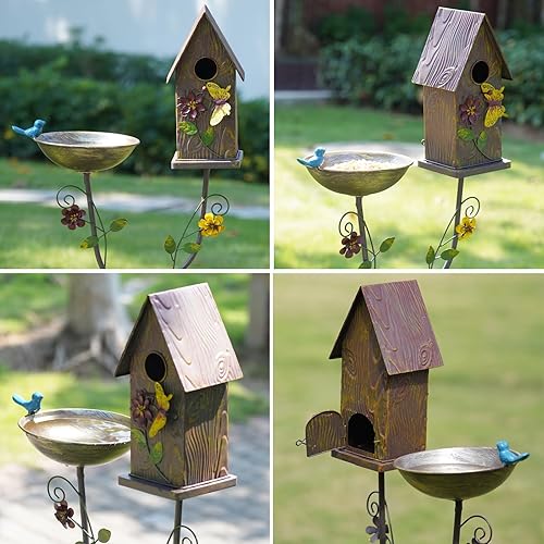 Miniatura 2 de MNRYLKB Baños de metal para pájaros de 52 pulgadas de alto para exteriores, cuenco de baño de pájaros de metal, bandeja de semillas para alimentador